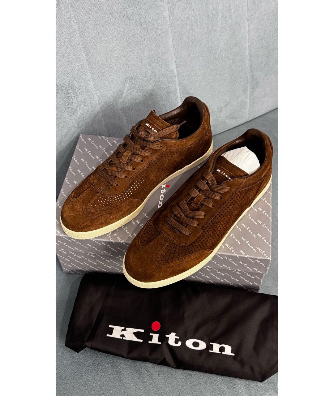KITON Коричневые замшевые низкие кроссовки / кеды, фото 3