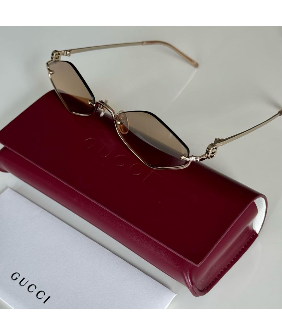 GUCCI Золотые металлические солнцезащитные очки, фото 3