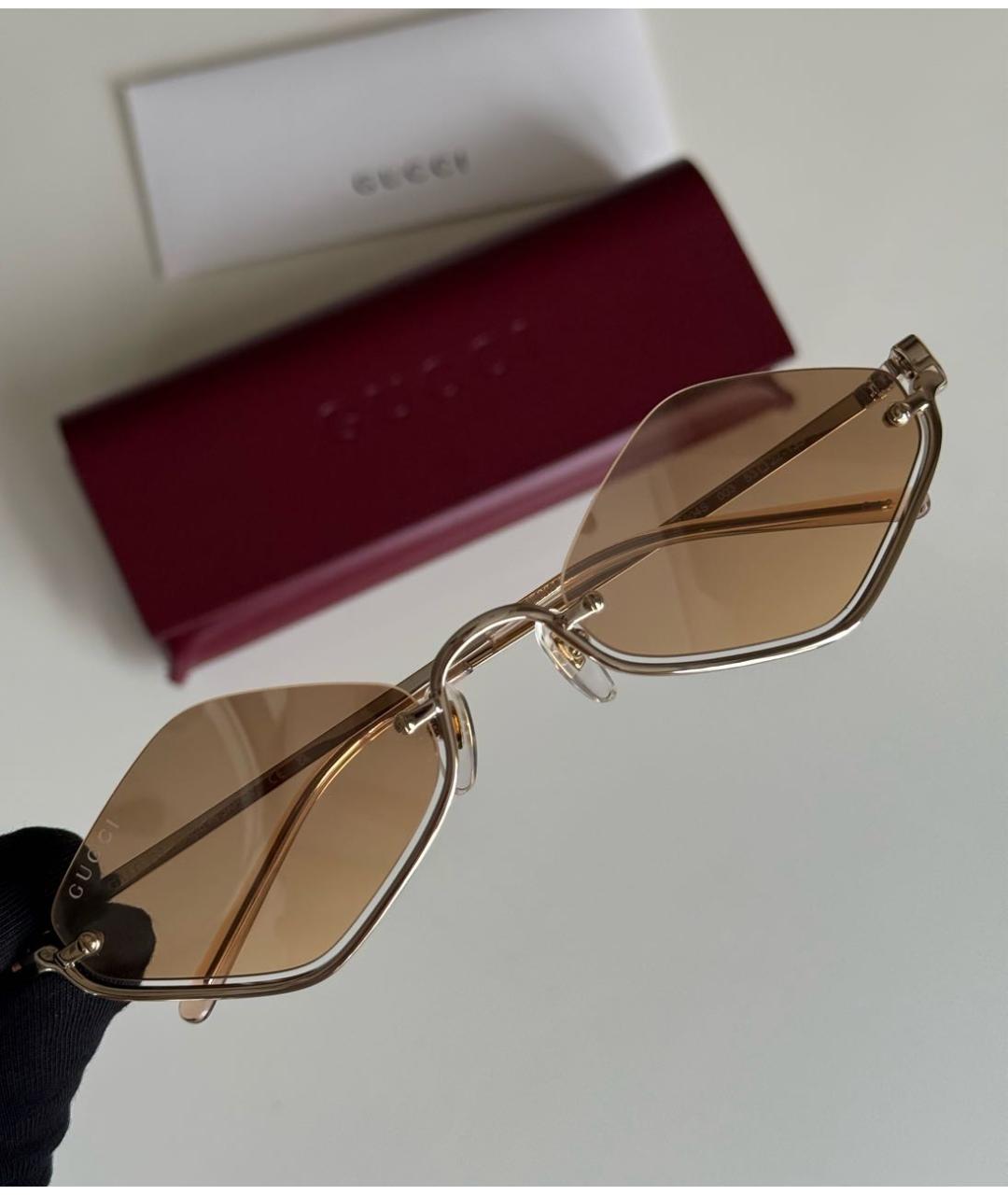 GUCCI Золотые металлические солнцезащитные очки, фото 2