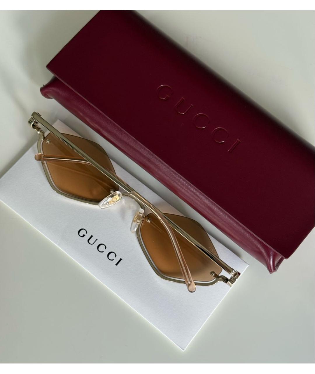 GUCCI Золотые металлические солнцезащитные очки, фото 5