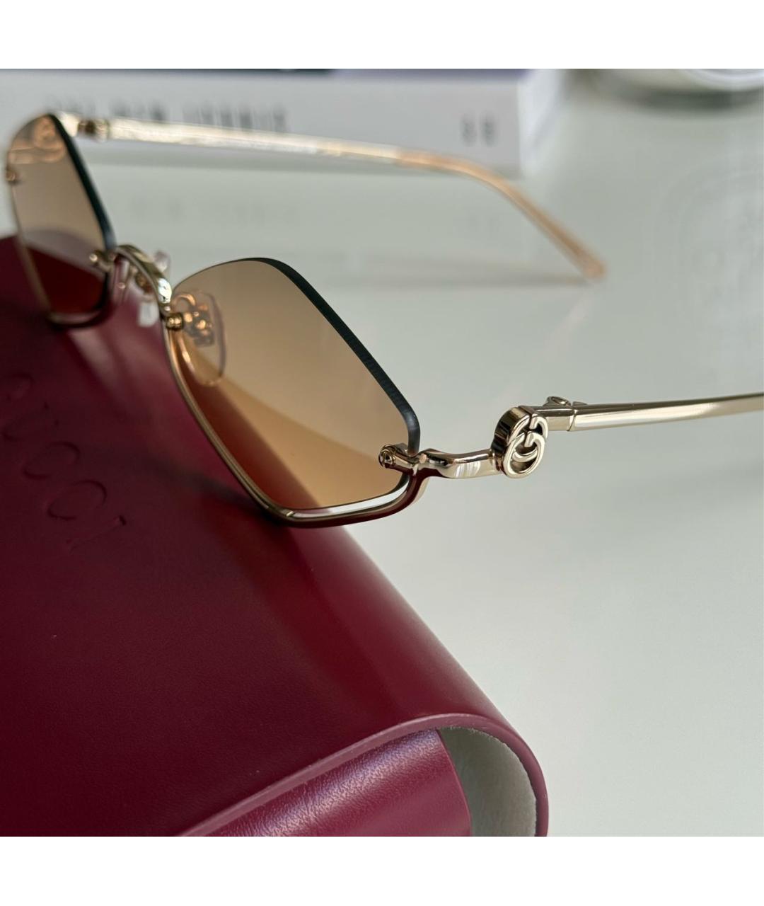 GUCCI Золотые металлические солнцезащитные очки, фото 4