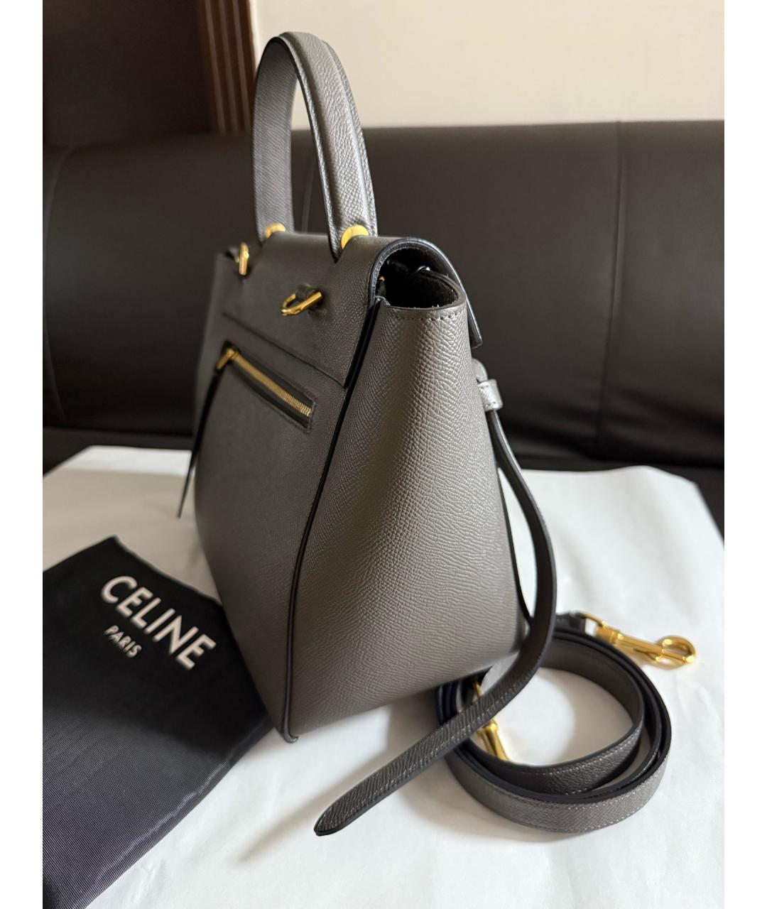 CELINE Серая кожаная сумка тоут, фото 3