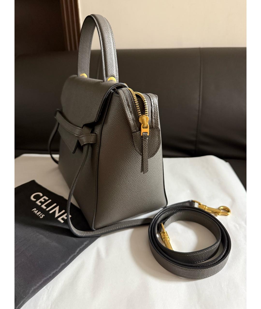 CELINE Серая кожаная сумка тоут, фото 4