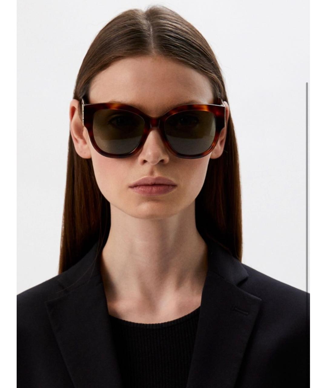 SAINT LAURENT Коричневые пластиковые солнцезащитные очки, фото 4