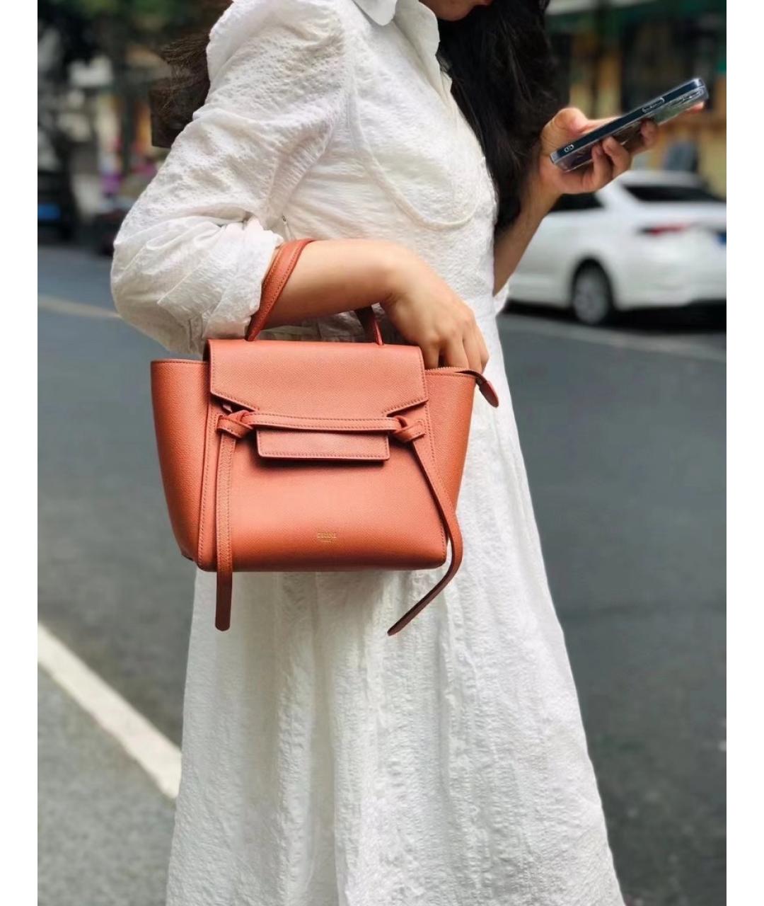 CELINE Оранжевая кожаная сумка тоут, фото 4