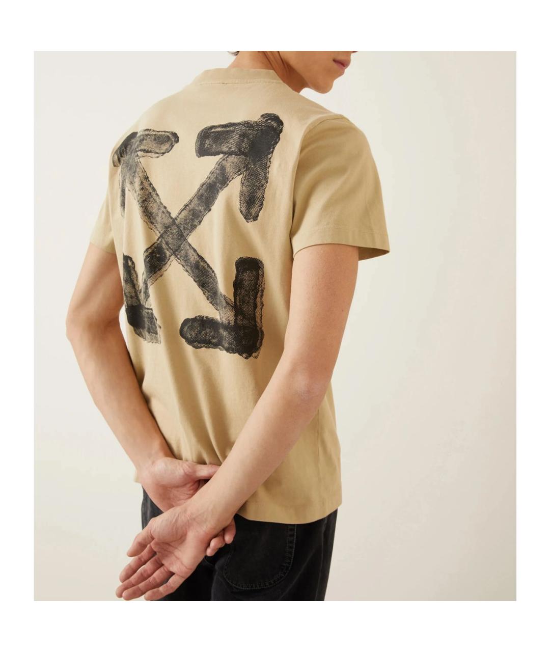 OFF-WHITE Бежевая хлопковая футболка, фото 3