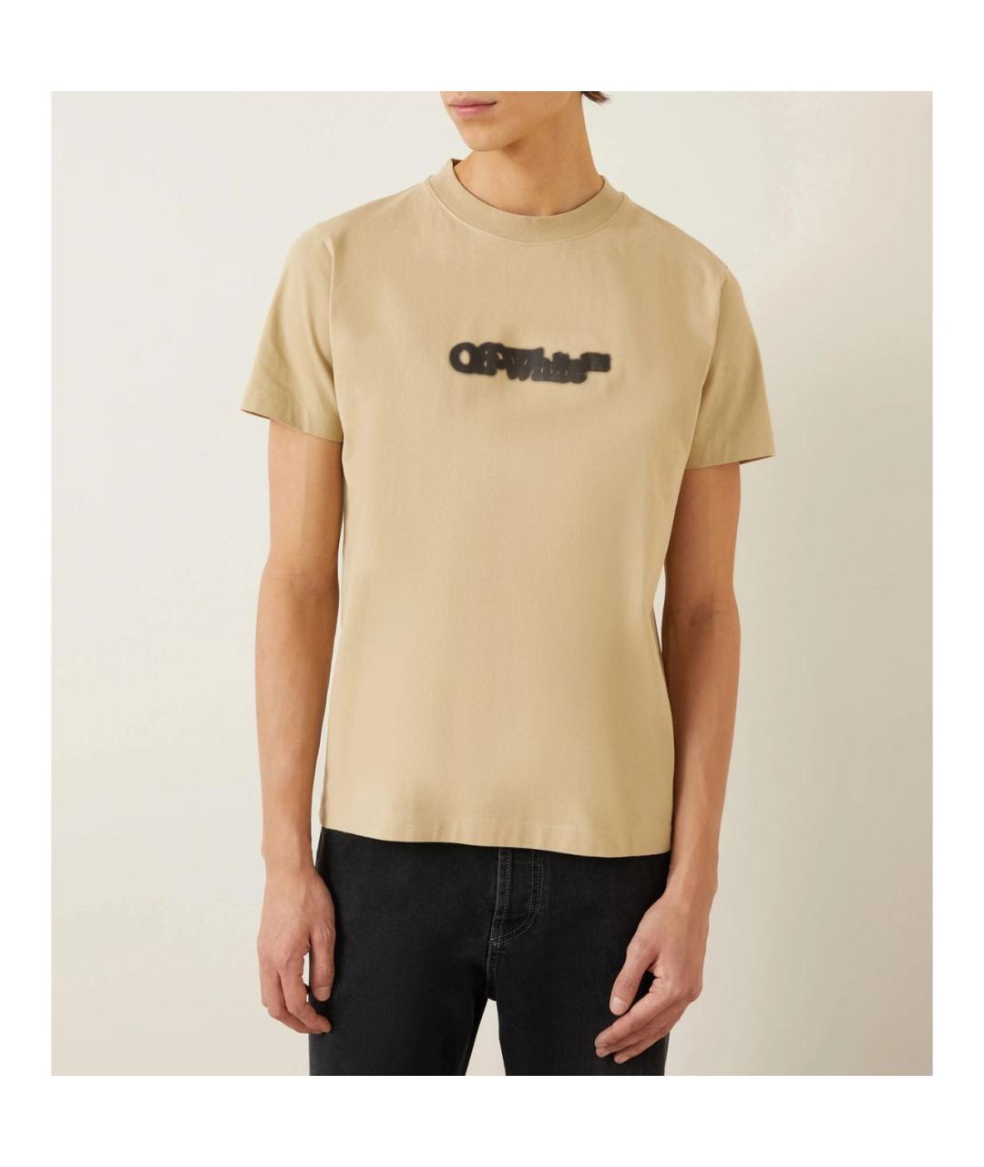 OFF-WHITE Бежевая хлопковая футболка, фото 2