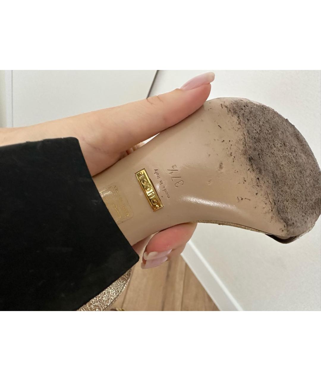 GUCCI Золотые кожаные босоножки, фото 6