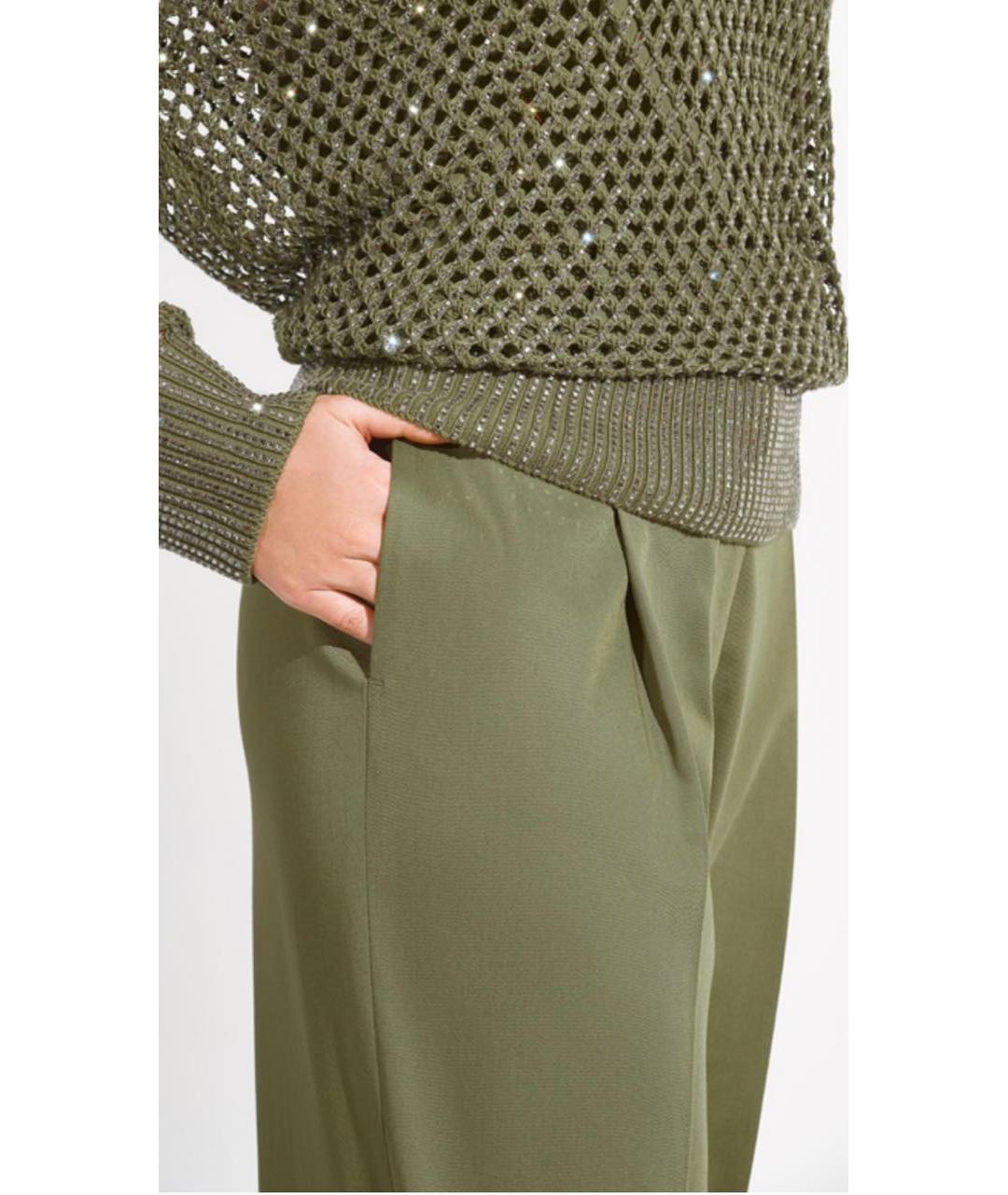 ERMANNO SCERVINO Хаки хлопко-эластановые прямые брюки, фото 4