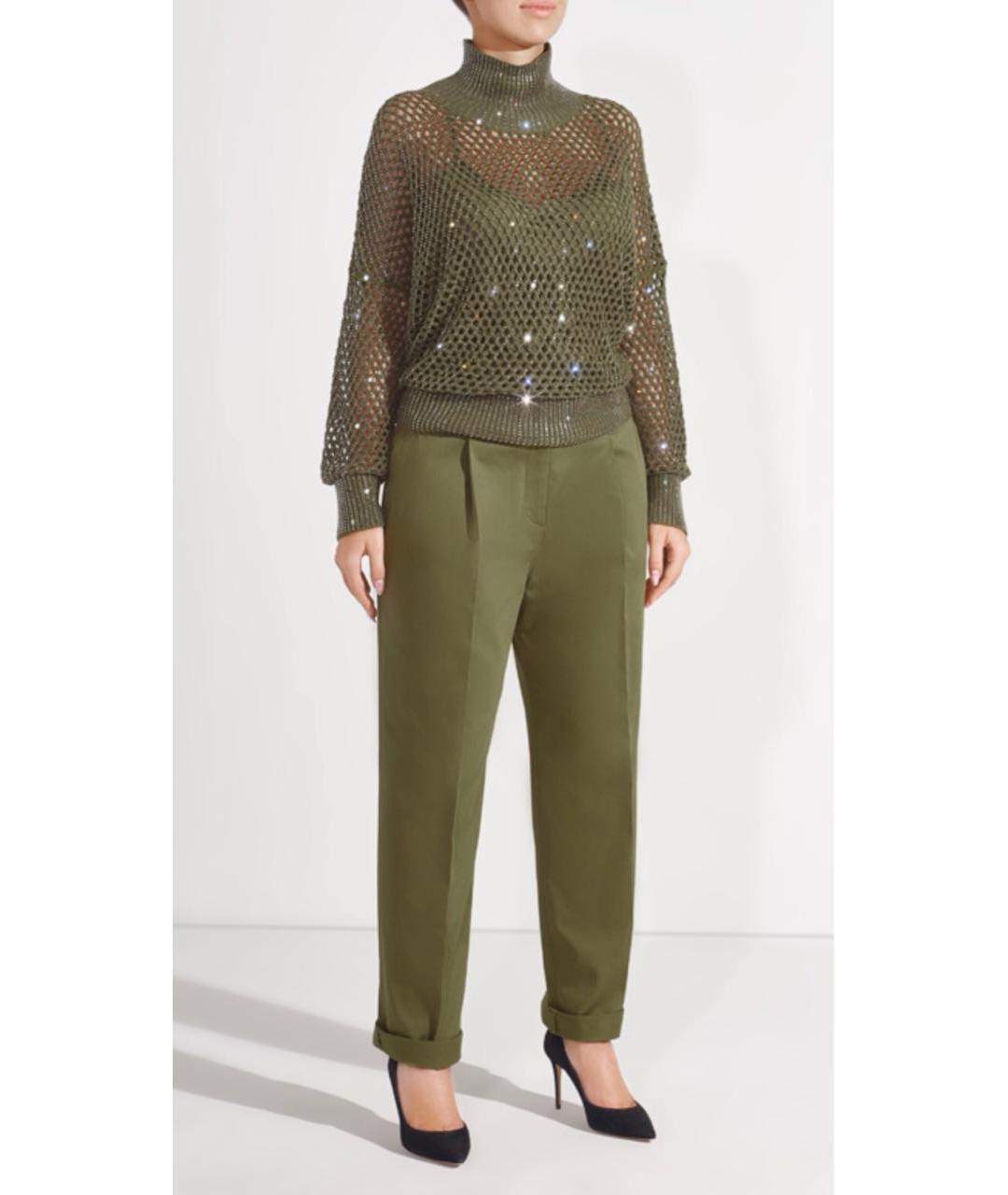 ERMANNO SCERVINO Хаки хлопко-эластановые прямые брюки, фото 2