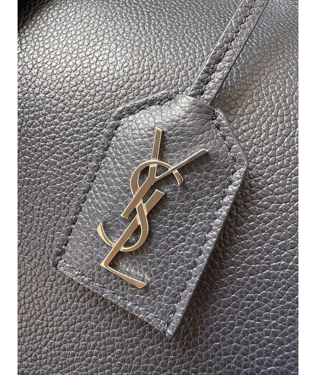 SAINT LAURENT Темно-синяя кожаная сумка с короткими ручками, фото 5