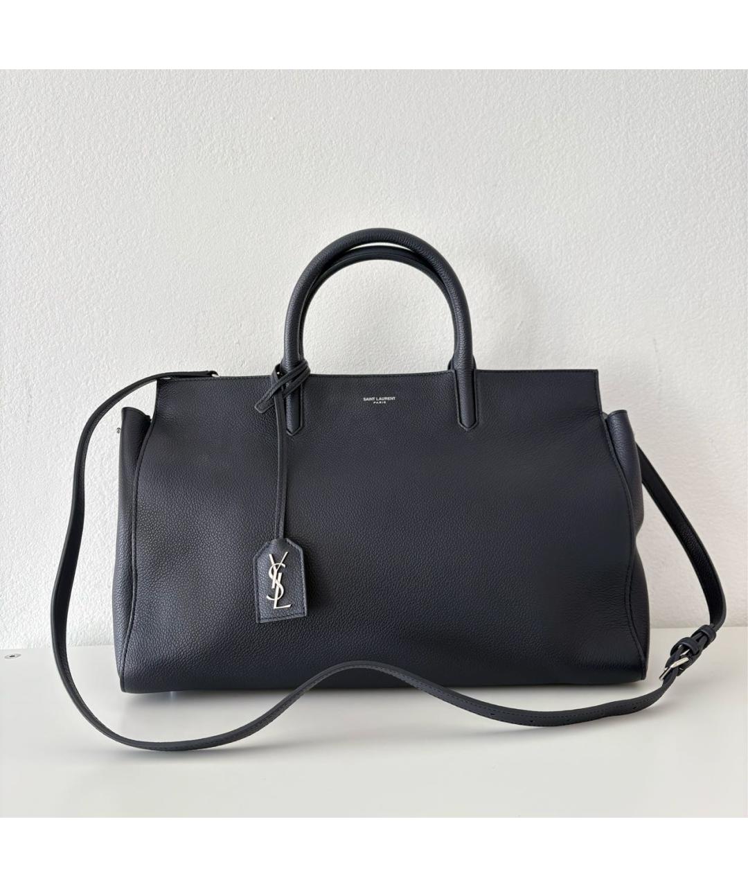 SAINT LAURENT Темно-синяя кожаная сумка с короткими ручками, фото 6