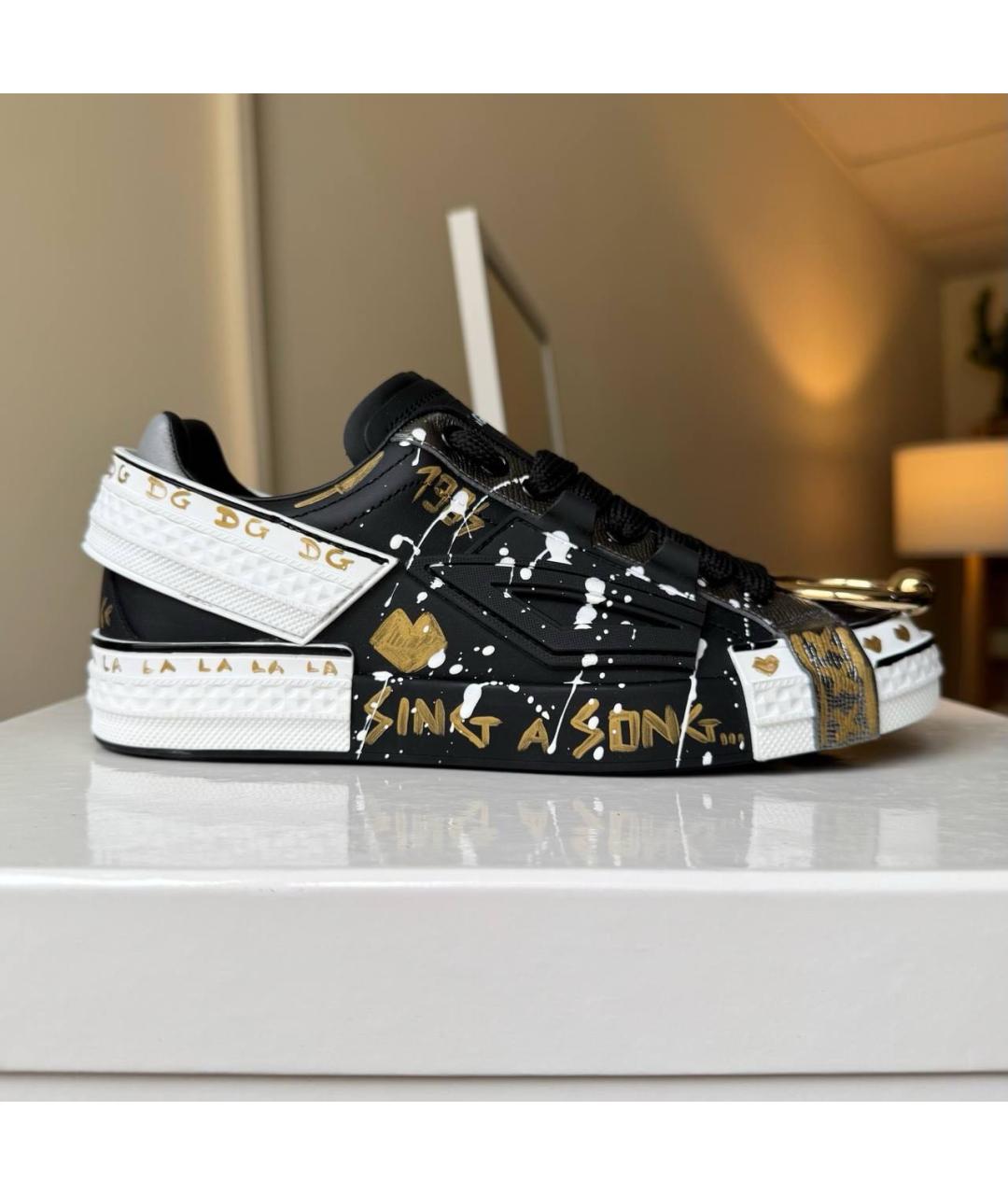 DOLCE&GABBANA Черные кожаные кроссовки, фото 9