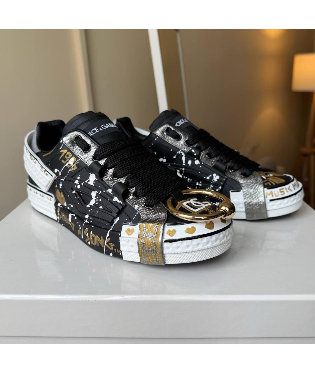 DOLCE&GABBANA Черные кожаные кроссовки, фото 2