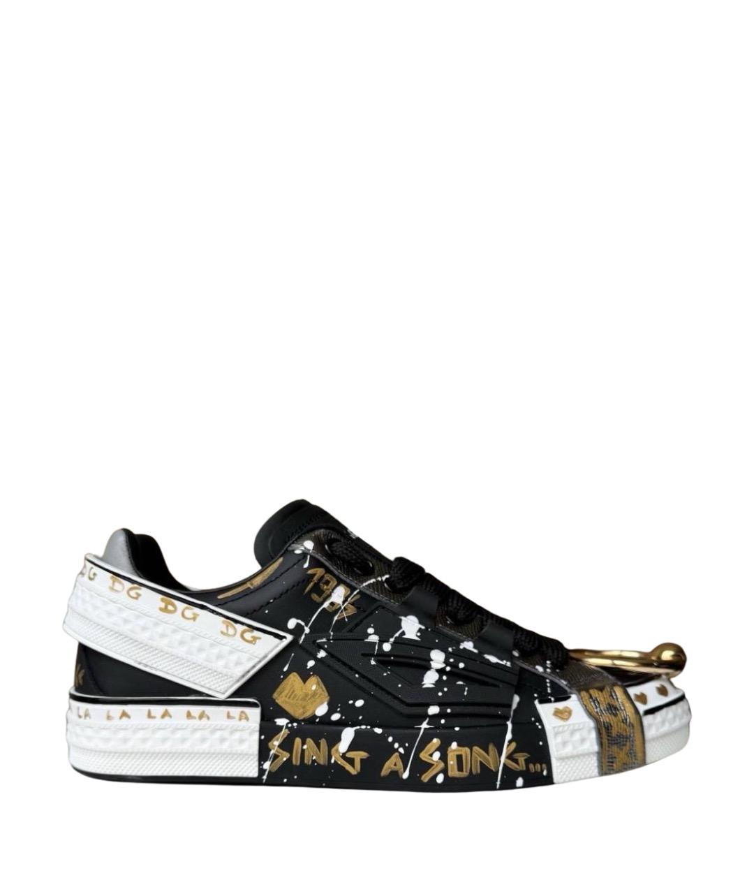 DOLCE&GABBANA Черные кожаные кроссовки, фото 1