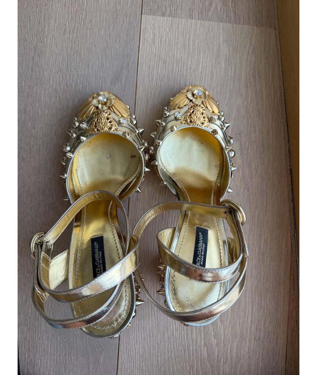 DOLCE&GABBANA Золотые кожаные туфли, фото 3