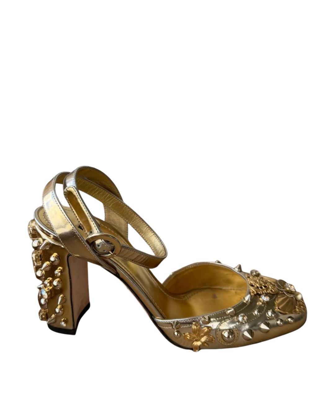 DOLCE&GABBANA Золотые кожаные туфли, фото 1