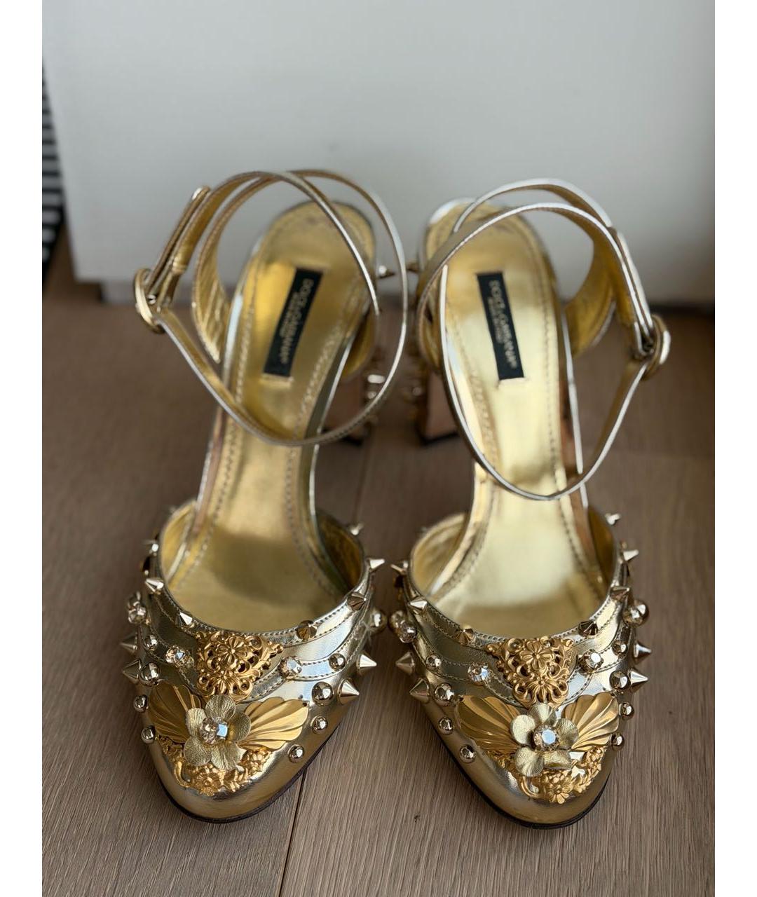 DOLCE&GABBANA Золотые кожаные туфли, фото 2
