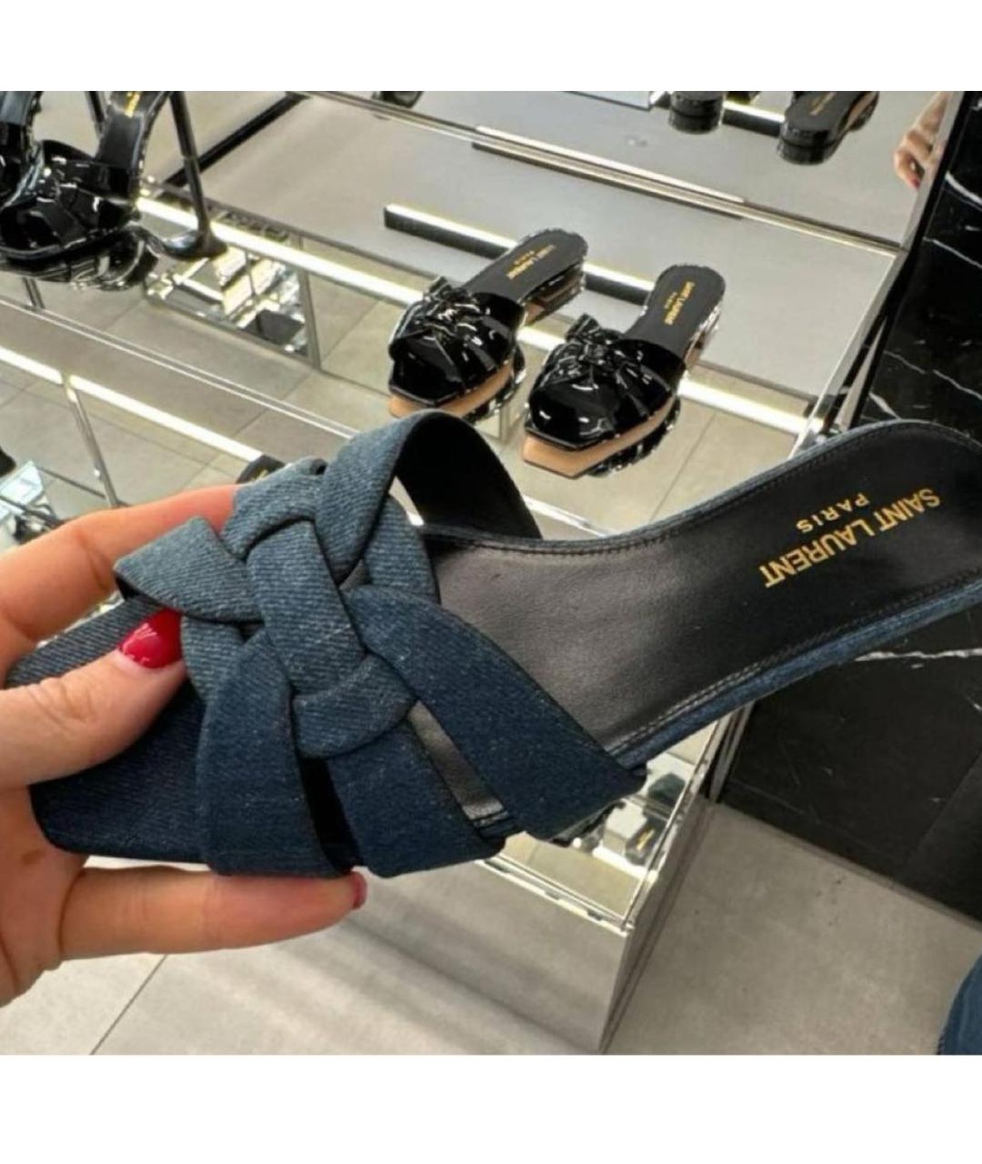 SAINT LAURENT Синие кожаные сандалии, фото 4