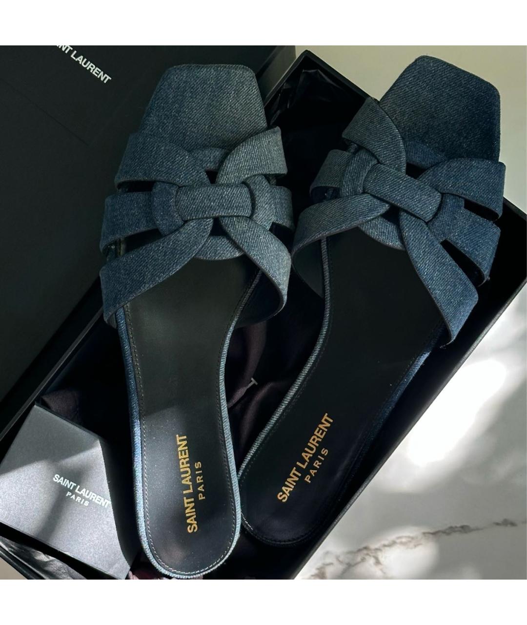 SAINT LAURENT Синие кожаные сандалии, фото 2