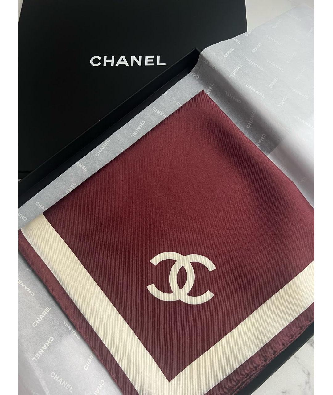 CHANEL Бордовый шелковый платок, фото 4