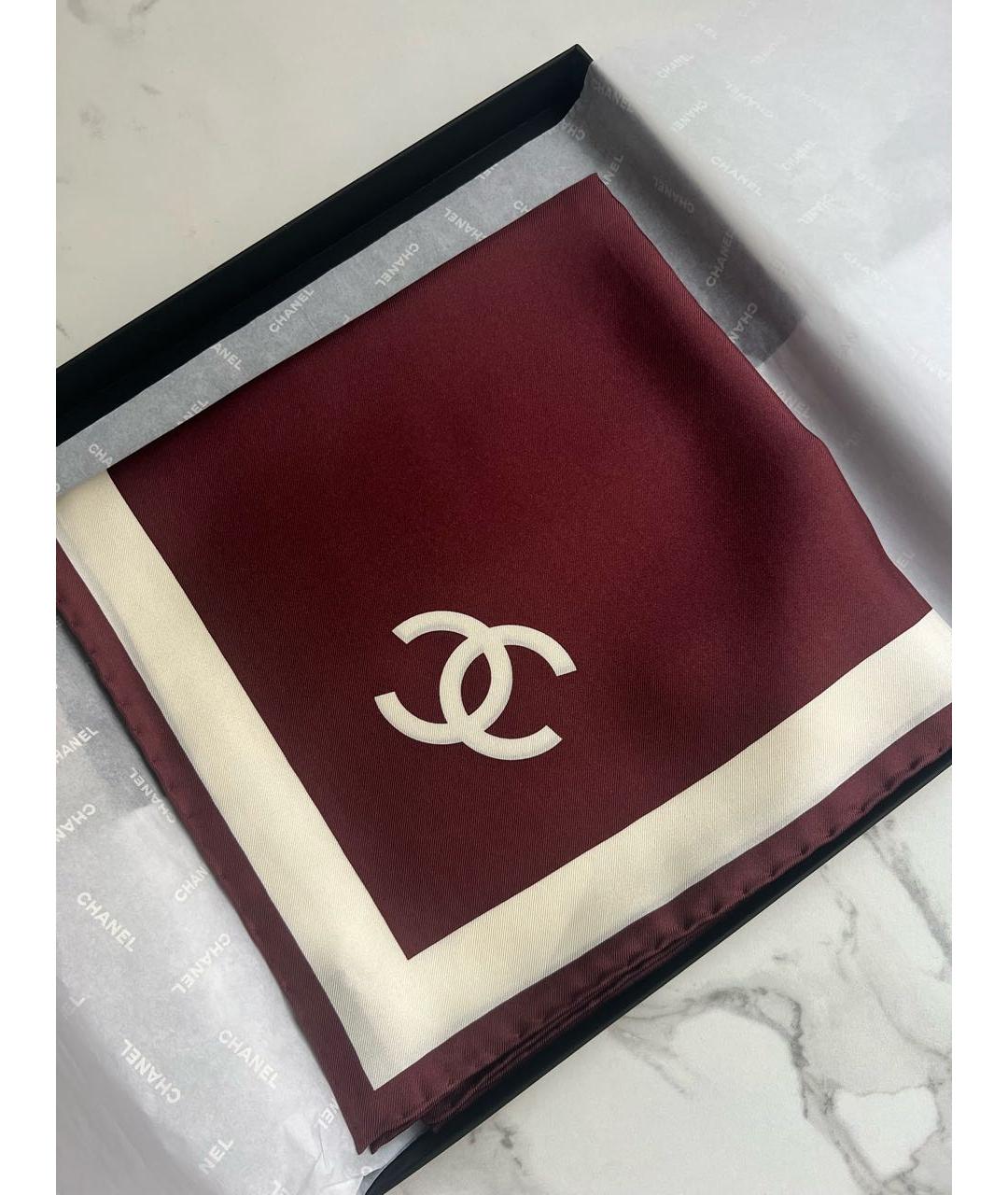 CHANEL Бордовый шелковый платок, фото 3