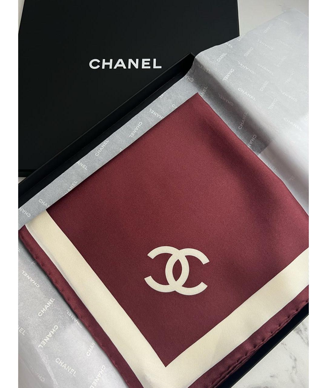 CHANEL Бордовый шелковый платок, фото 2