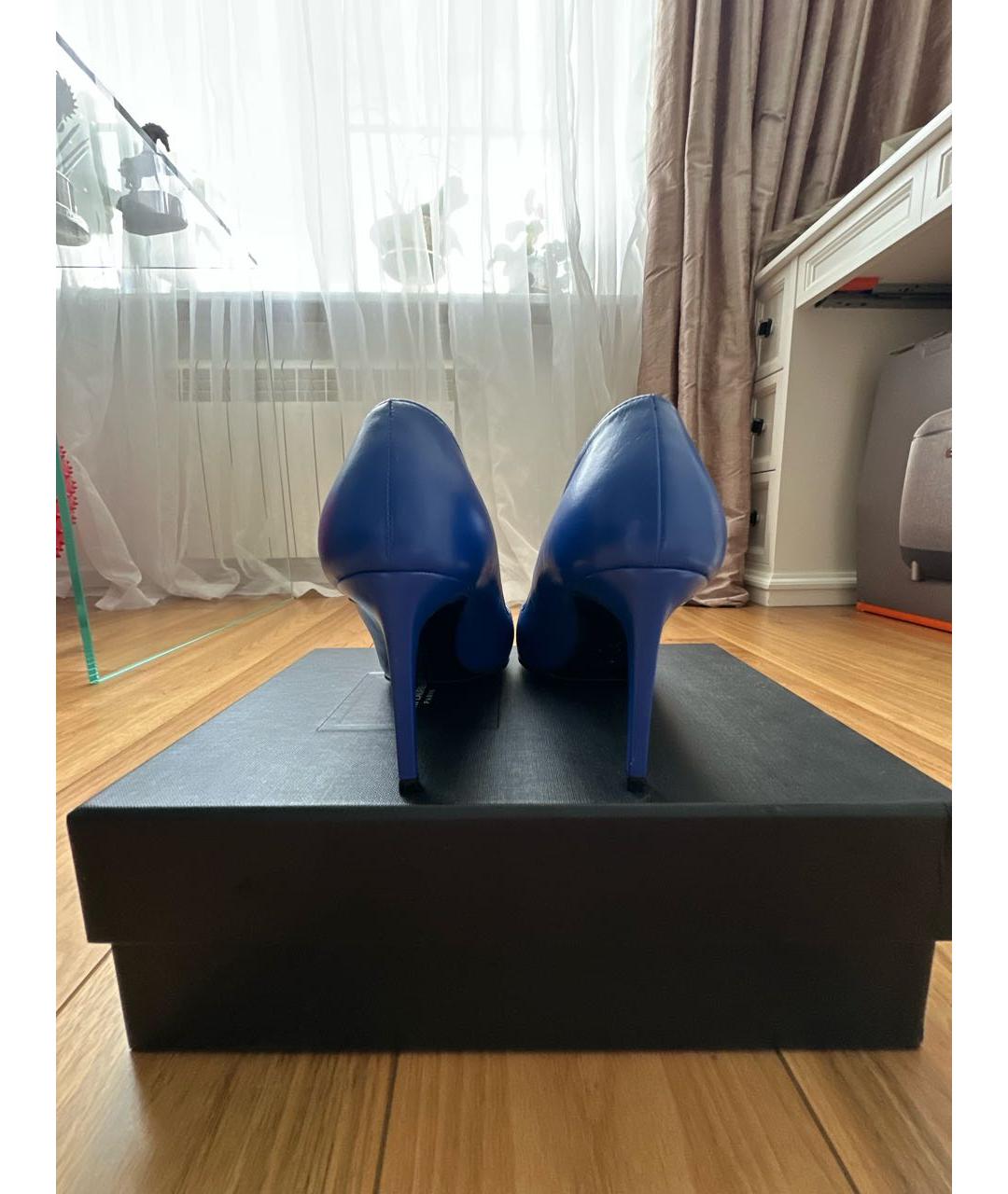 SAINT LAURENT Синие кожаные туфли, фото 4