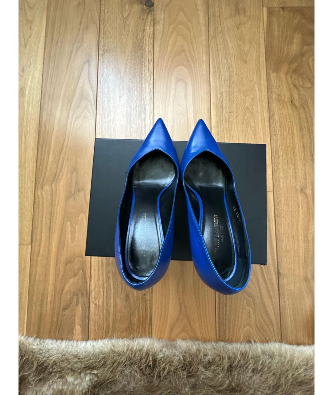 SAINT LAURENT Синие кожаные туфли, фото 3