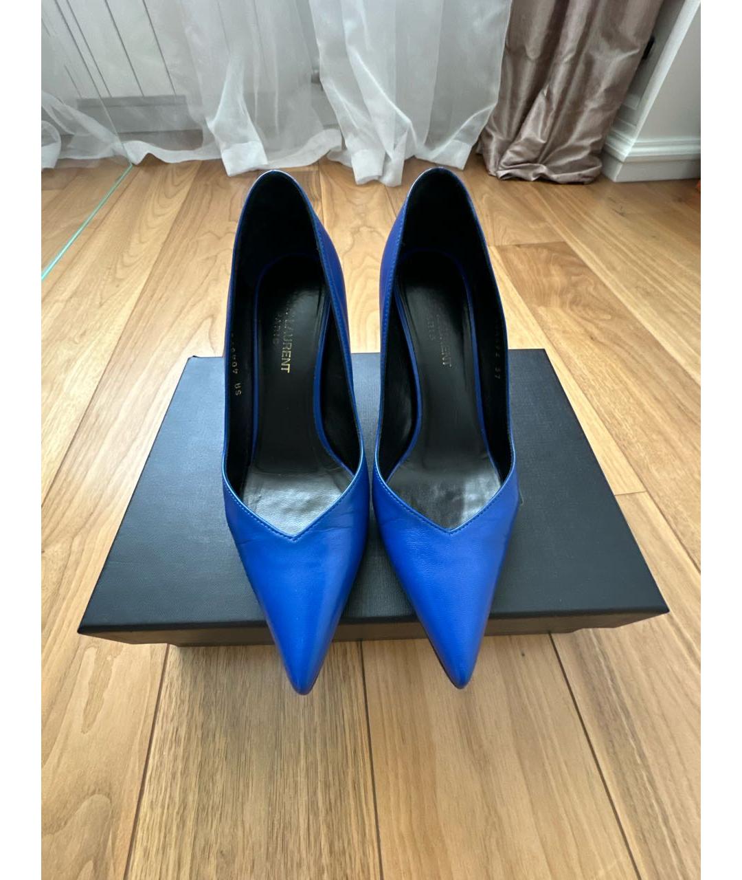SAINT LAURENT Синие кожаные туфли, фото 2
