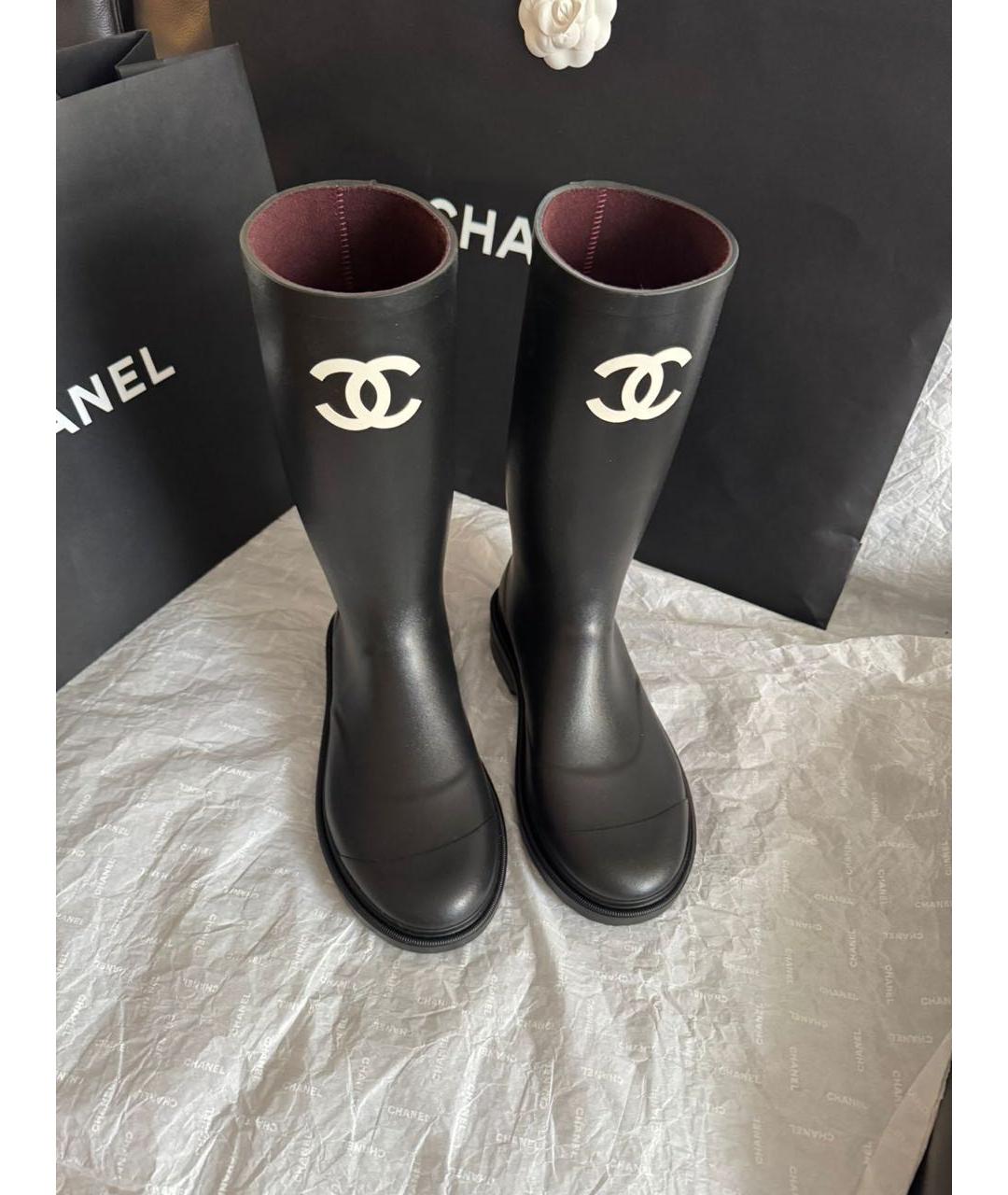 CHANEL Черные резиновые сапоги, фото 6