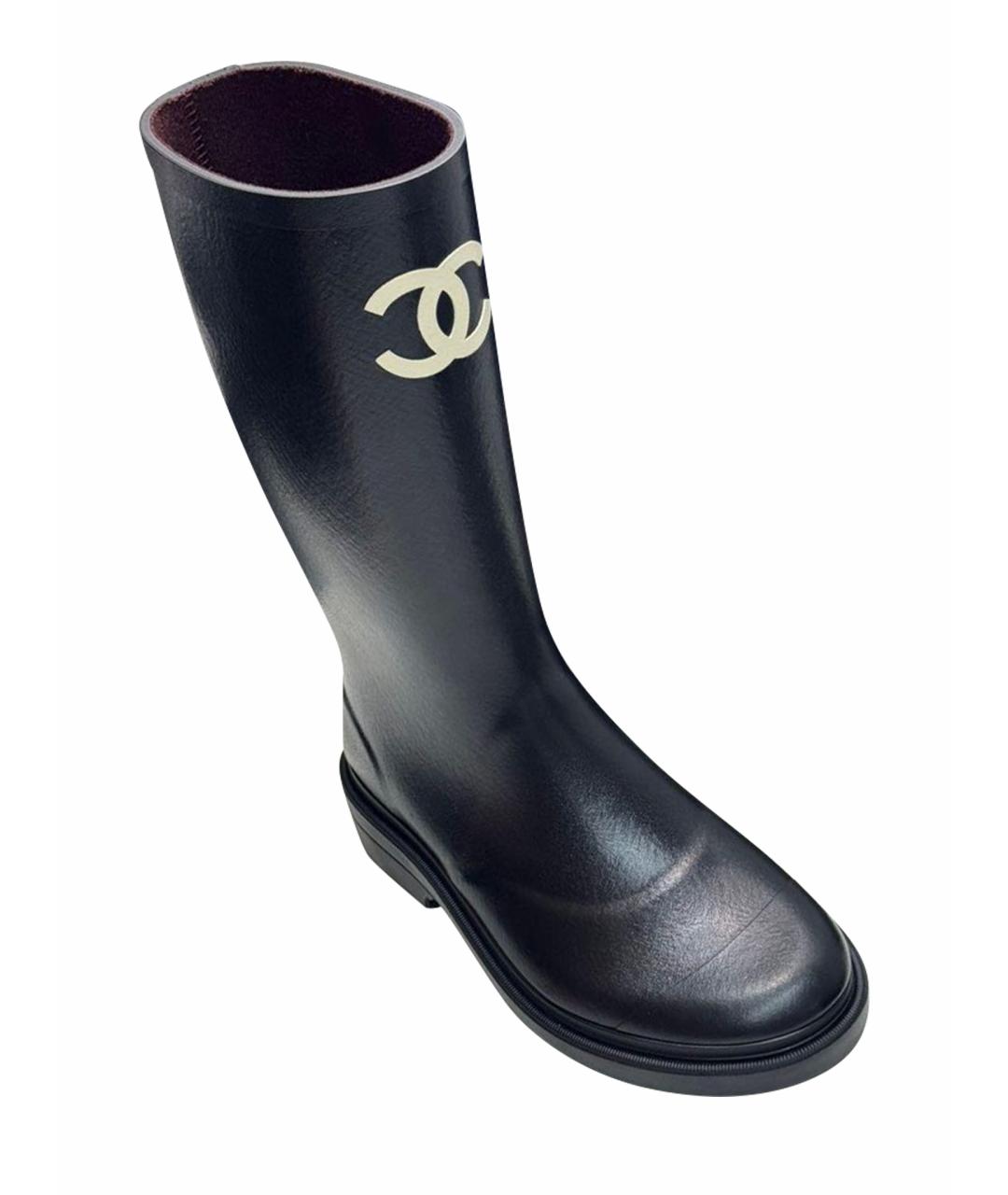 CHANEL Черные резиновые сапоги, фото 1