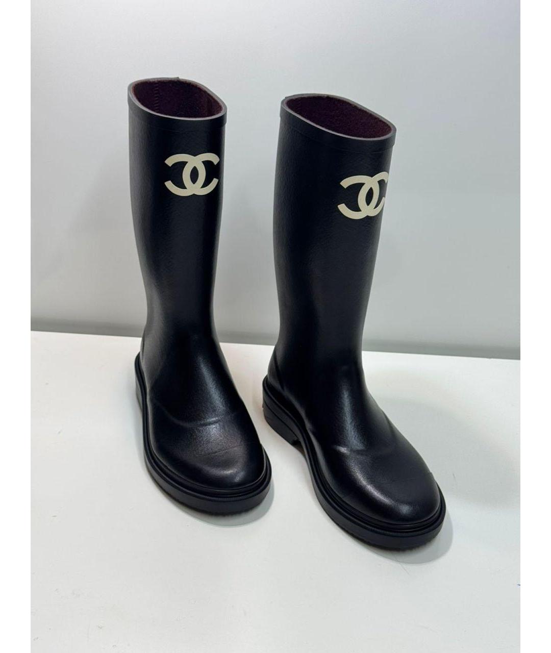 CHANEL Черные резиновые сапоги, фото 2