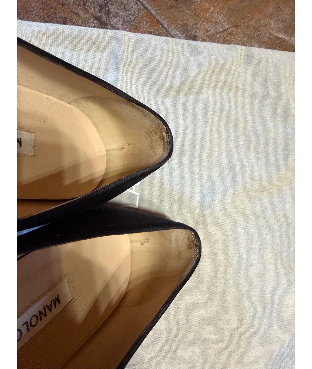 MANOLO BLAHNIK Черные кожаные балетки, фото 6