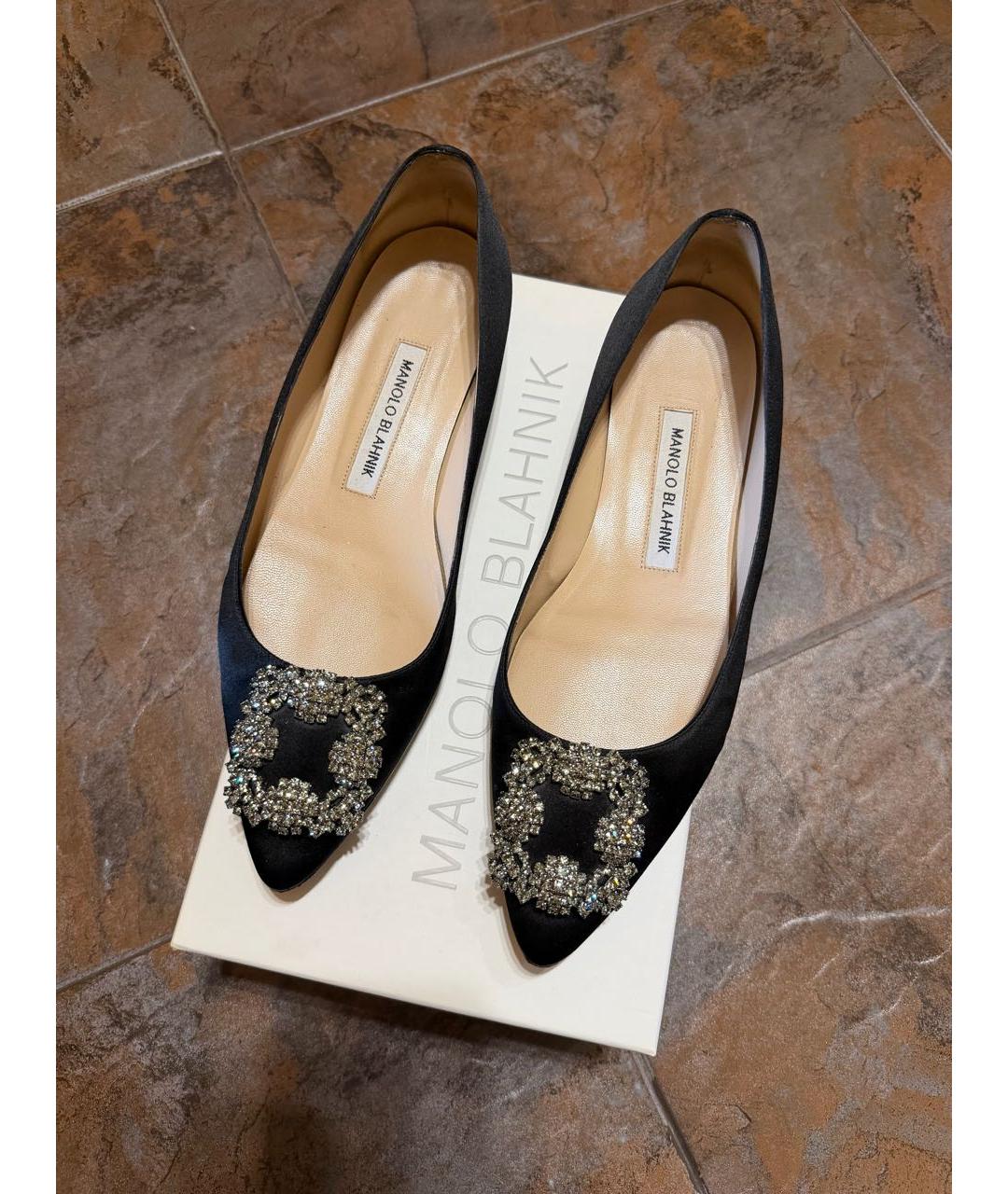 MANOLO BLAHNIK Черные кожаные балетки, фото 2