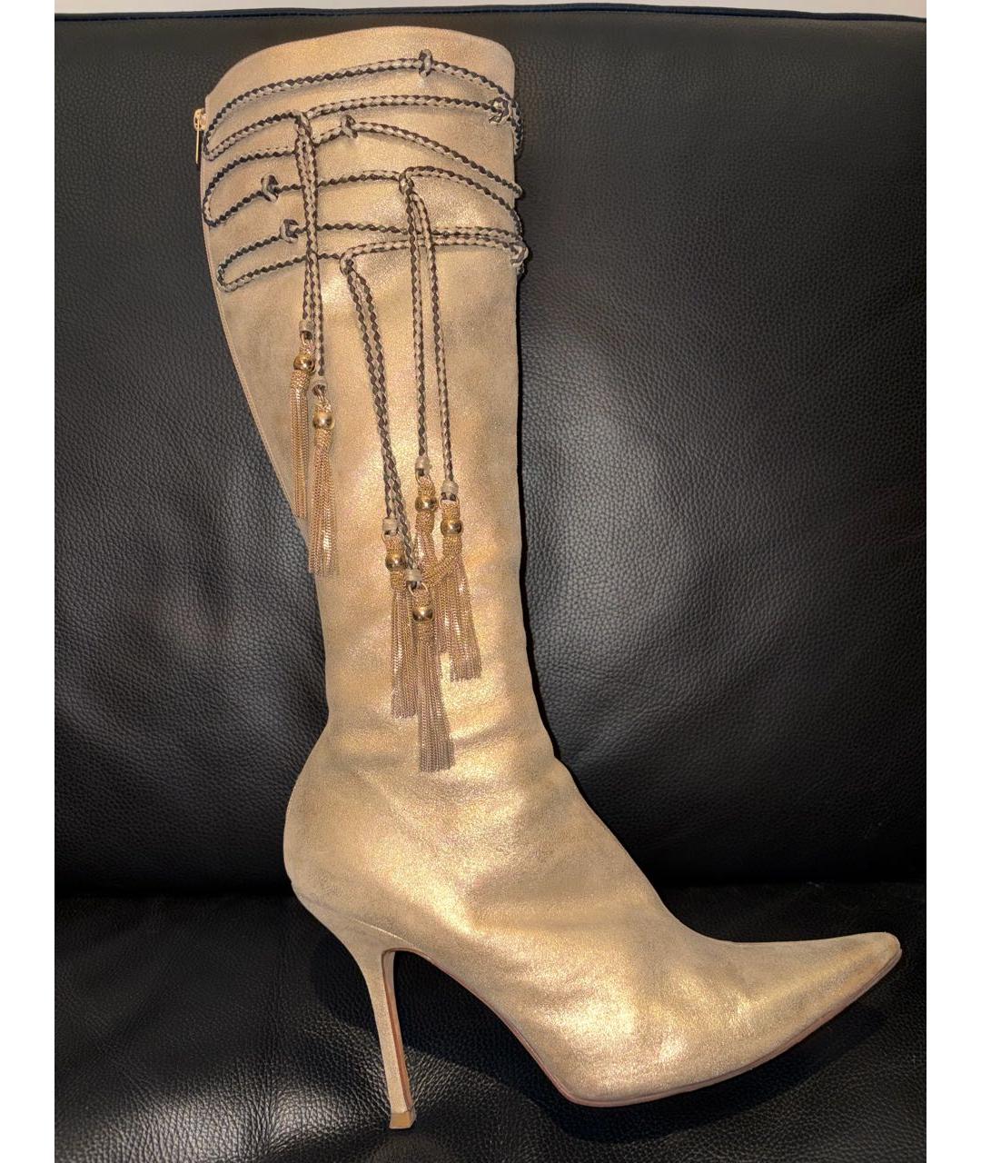 JIMMY CHOO Золотые замшевые сапоги, фото 6