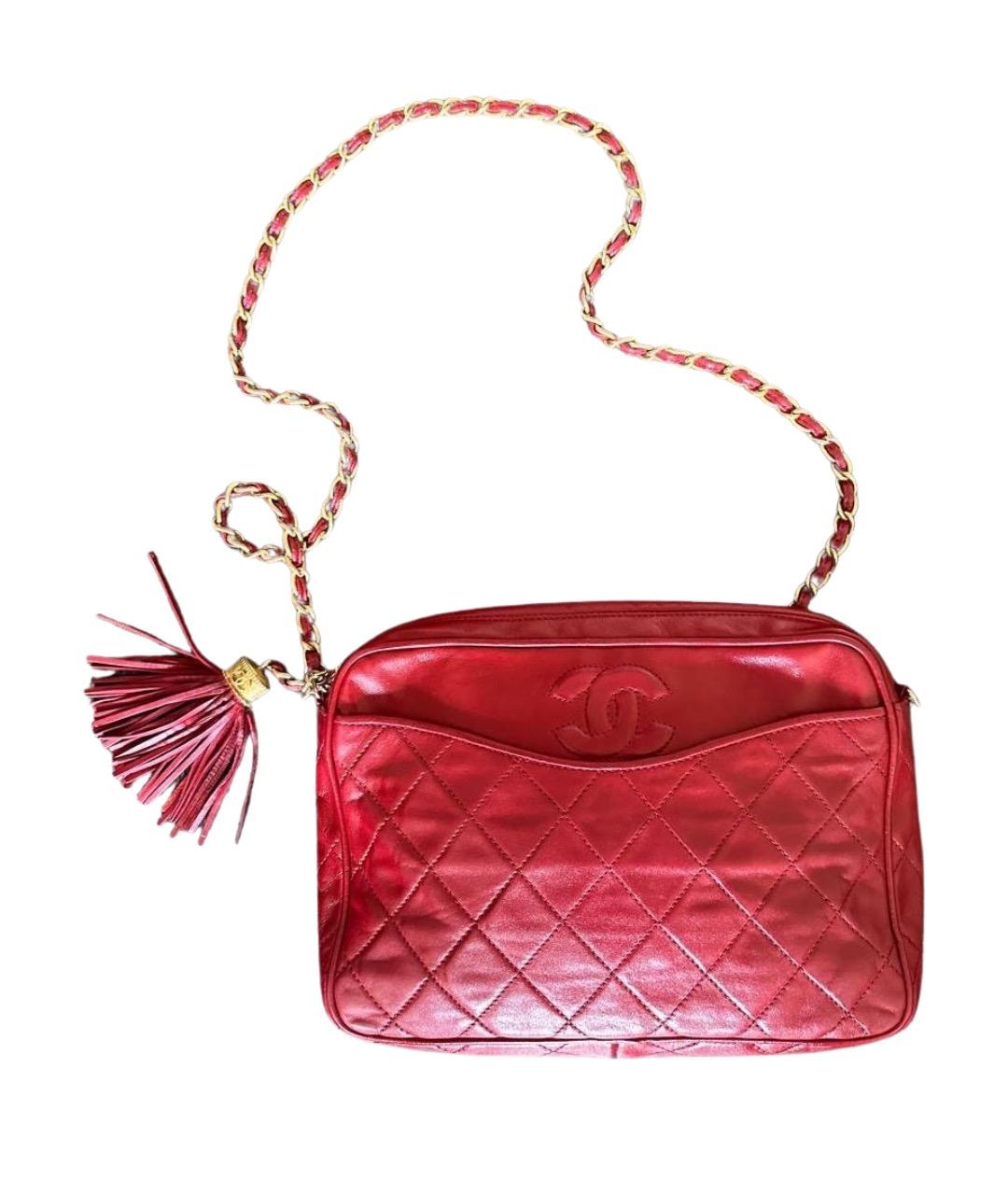 CHANEL Бордовая кожаная сумка через плечо, фото 1