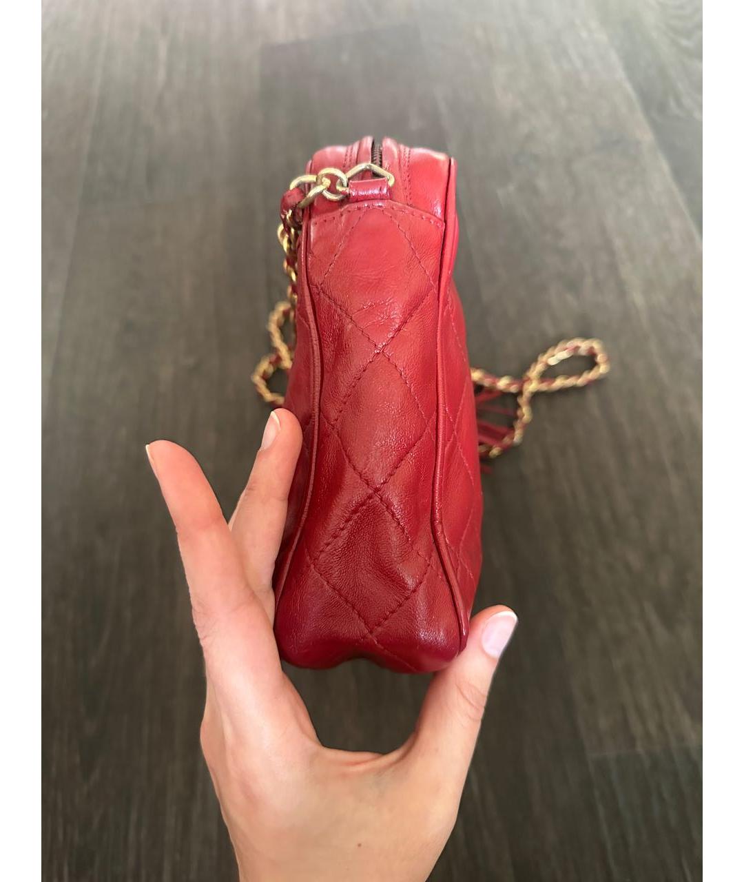 CHANEL Бордовая кожаная сумка через плечо, фото 4