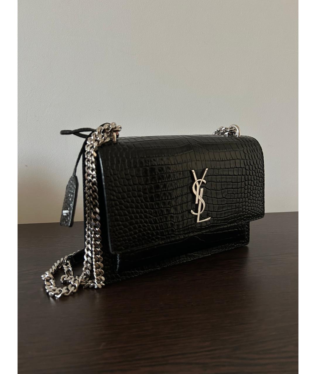 SAINT LAURENT Черная кожаная сумка через плечо, фото 2