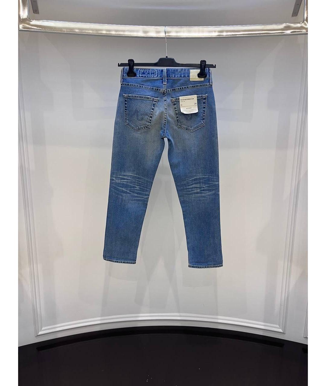 AG JEANS Синие хлопковые джинсы слим, фото 2