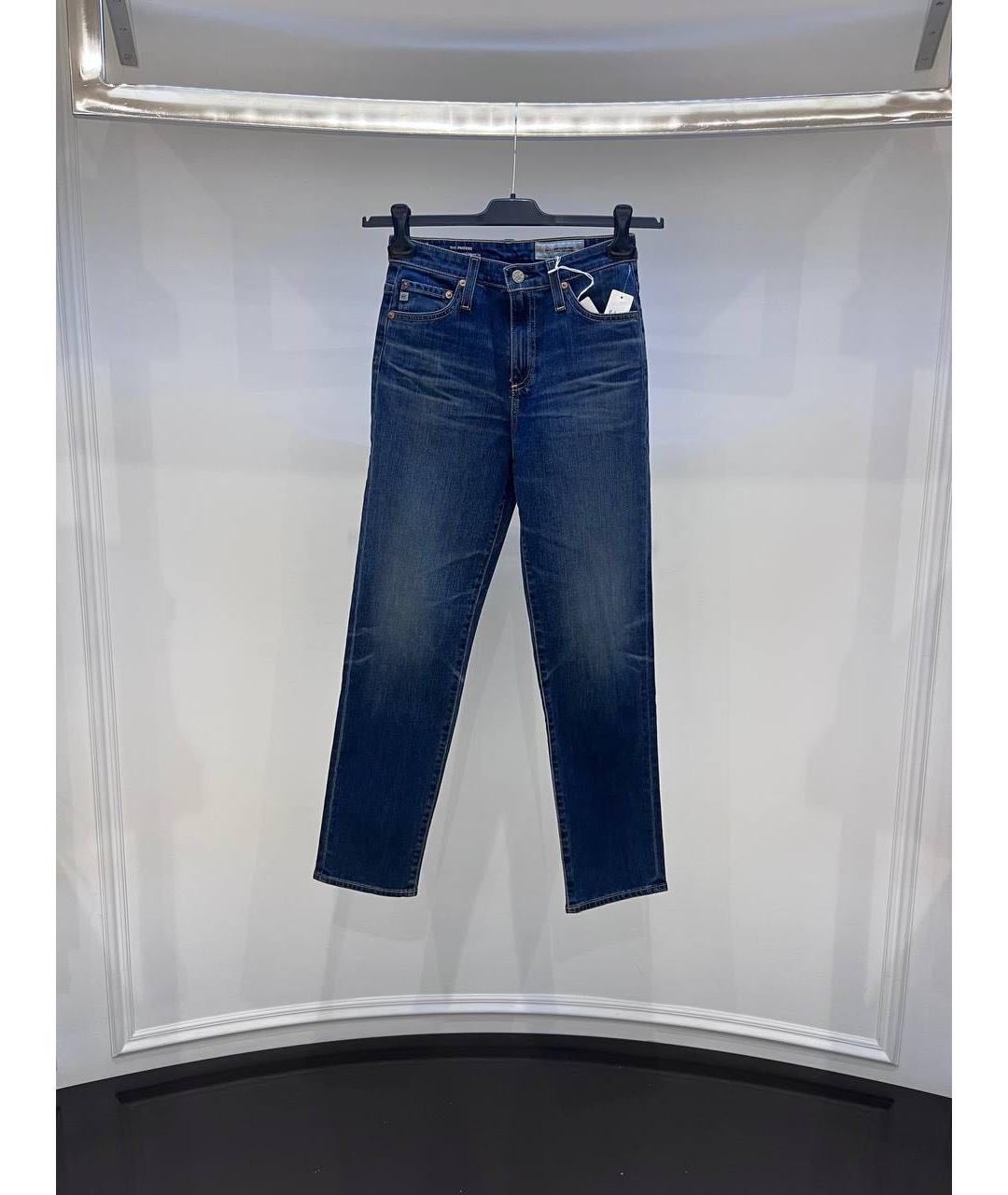 AG JEANS Синие хлопковые джинсы слим, фото 4