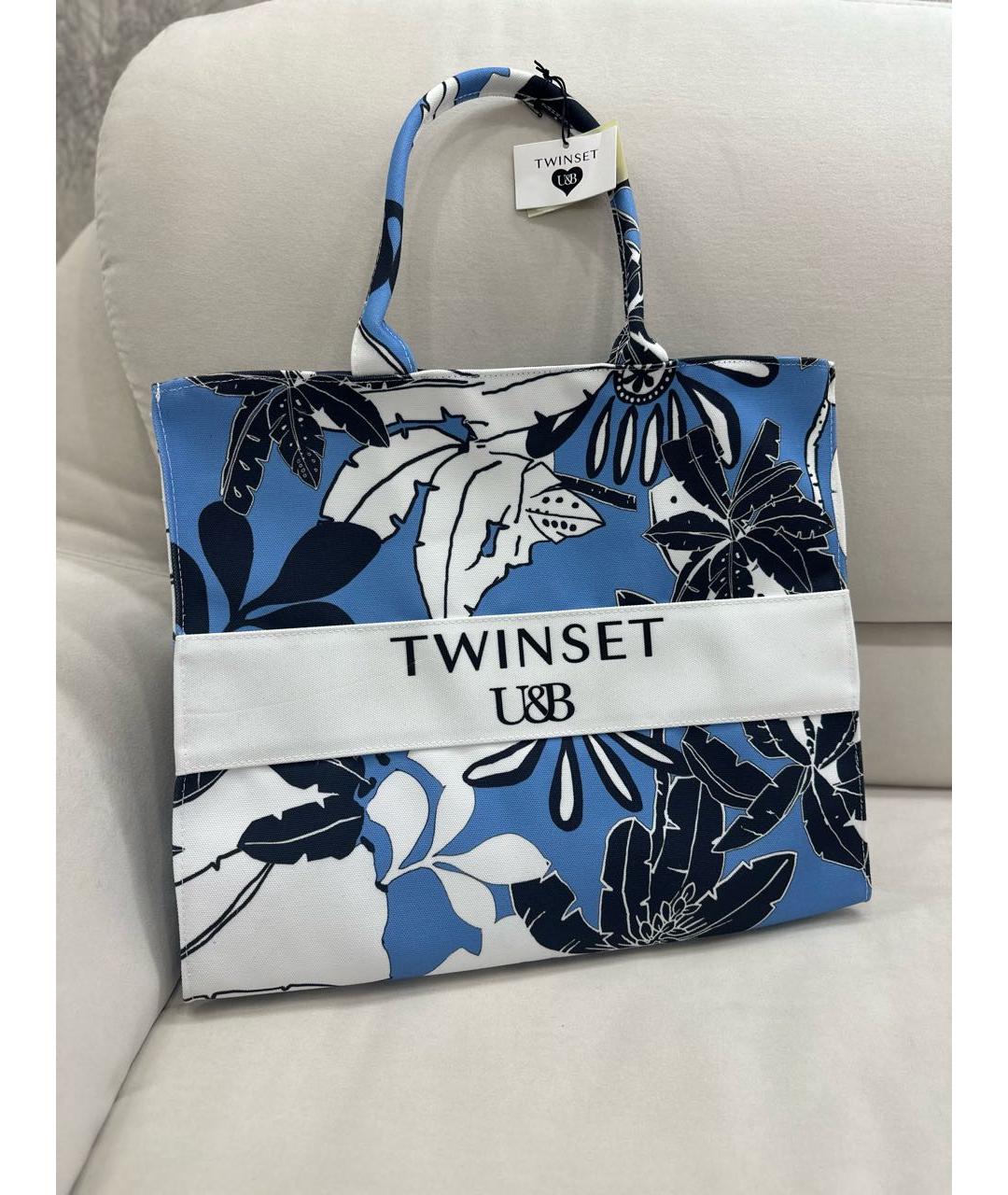 TWIN-SET Голубая тканевая сумка тоут, фото 3