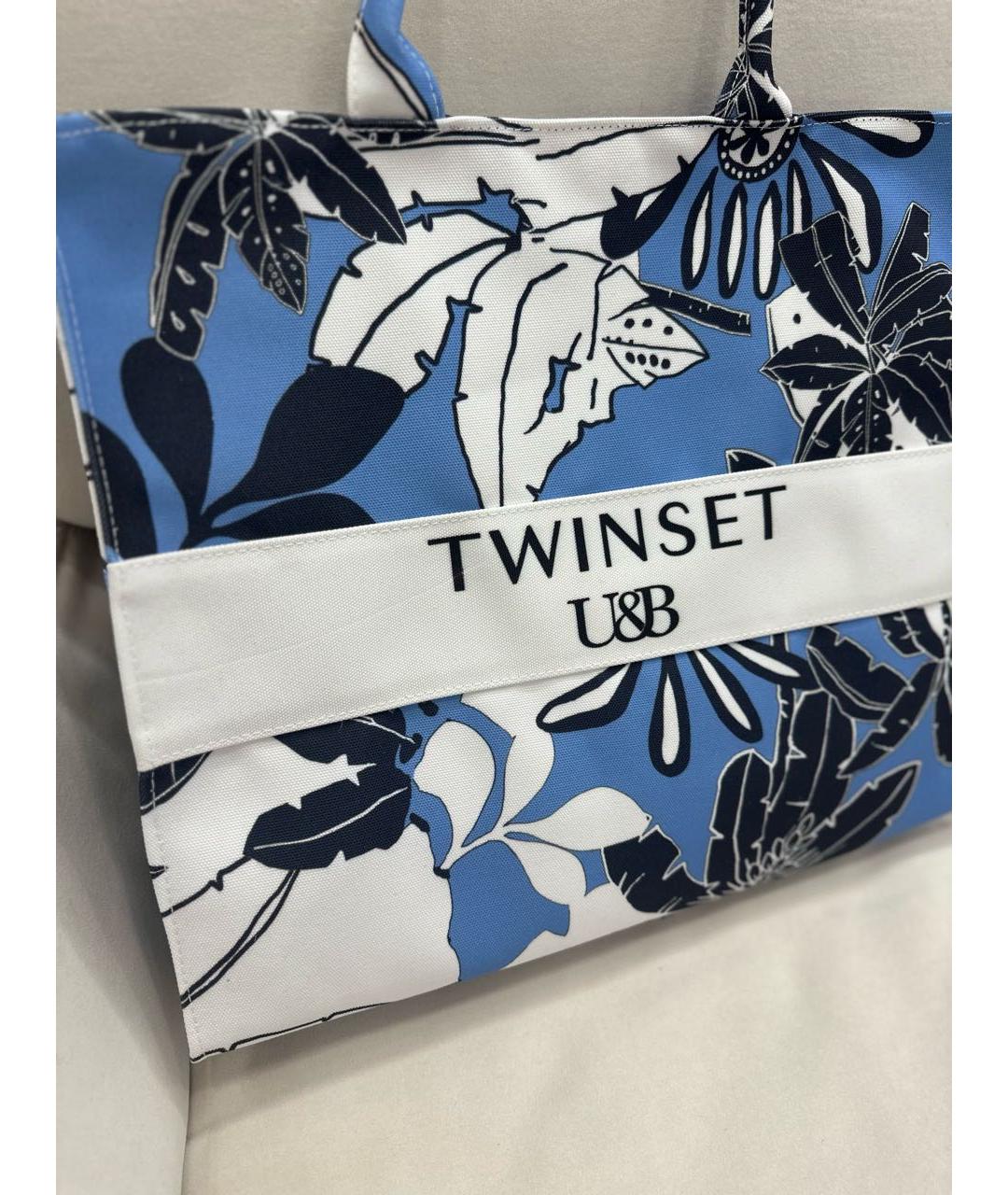TWIN-SET Голубая тканевая сумка тоут, фото 2
