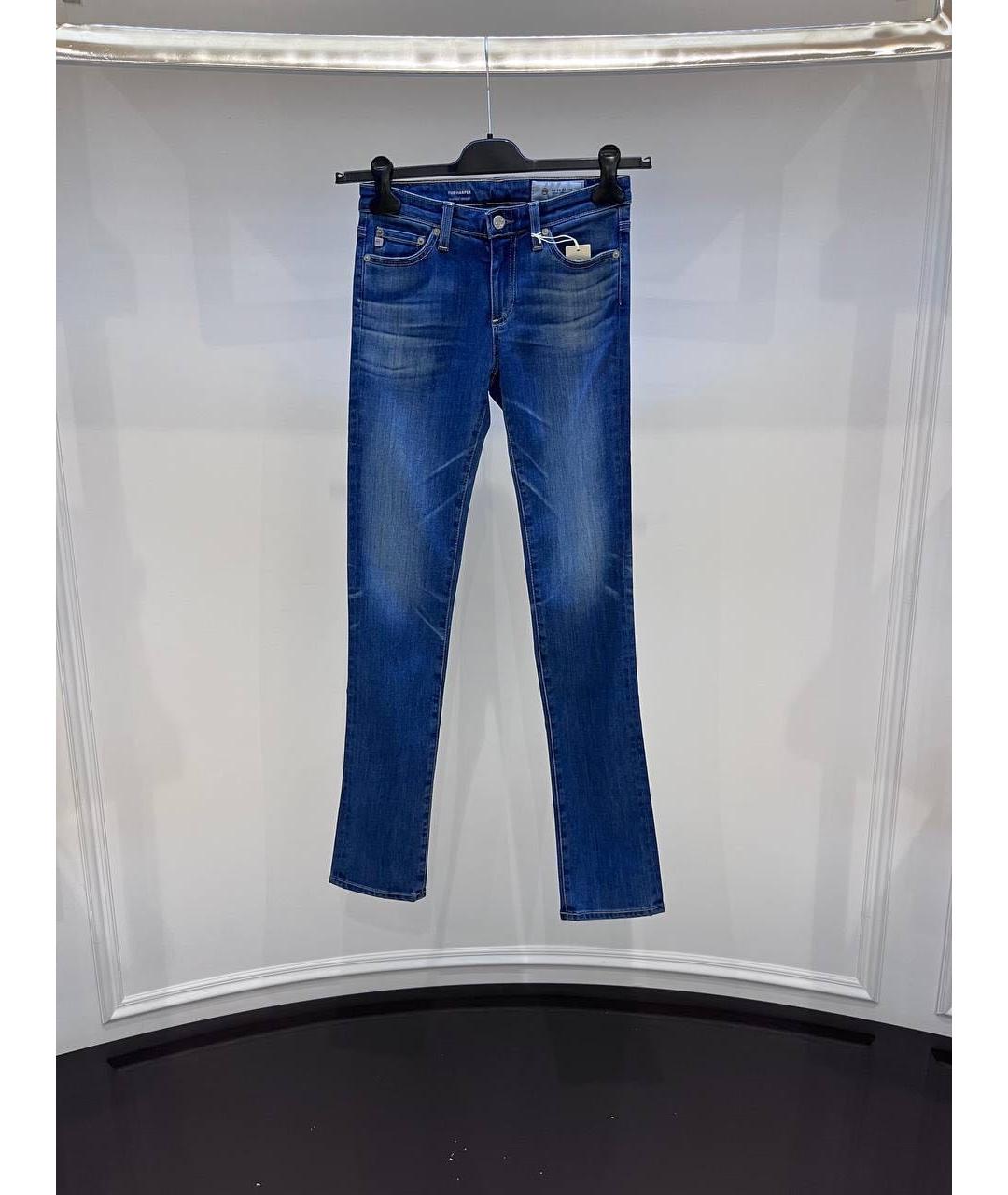 AG JEANS Синие хлопковые джинсы слим, фото 4