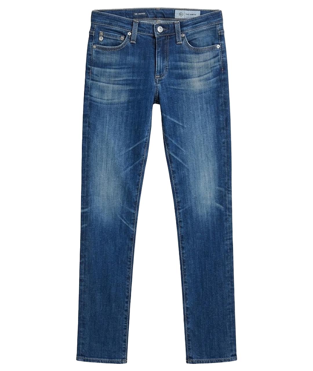 AG JEANS Синие хлопковые джинсы слим, фото 1