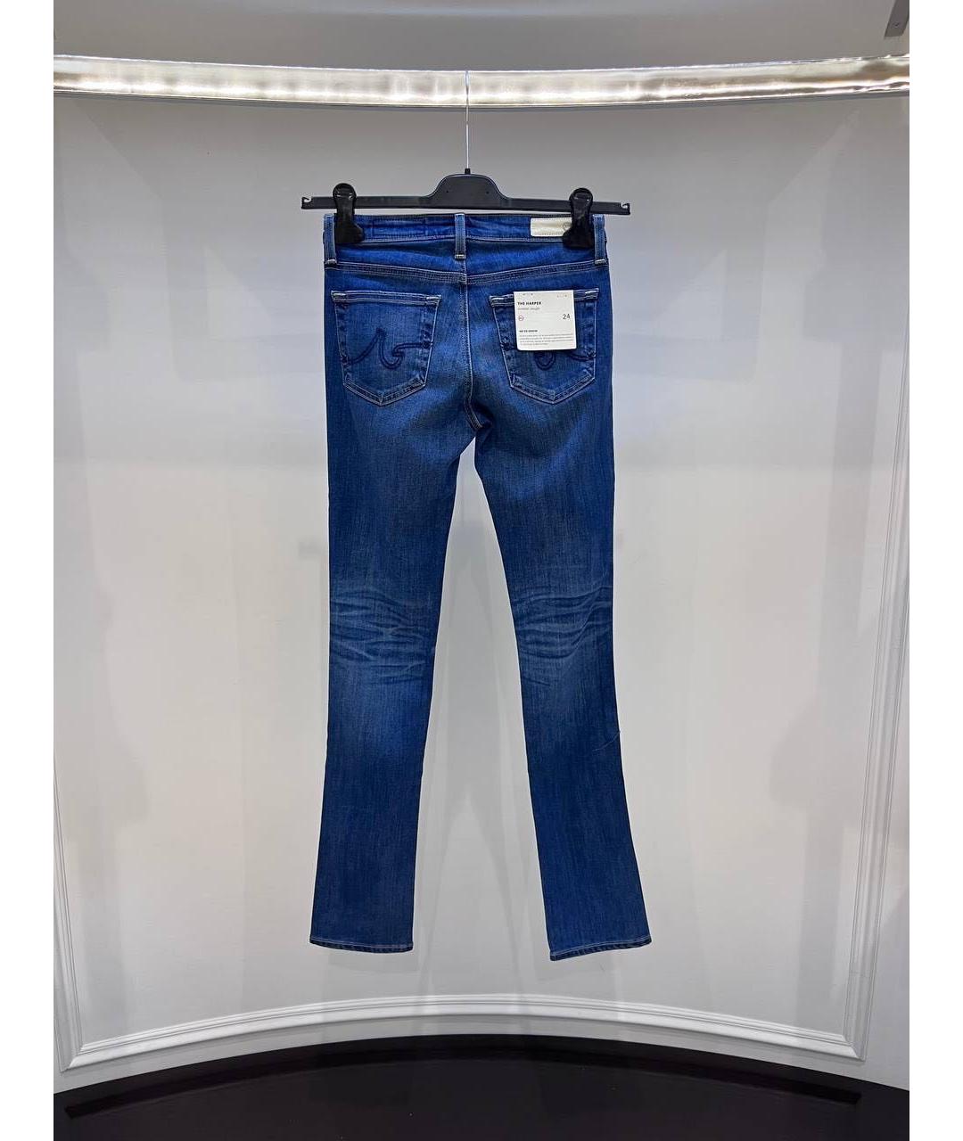 AG JEANS Синие хлопковые джинсы слим, фото 2