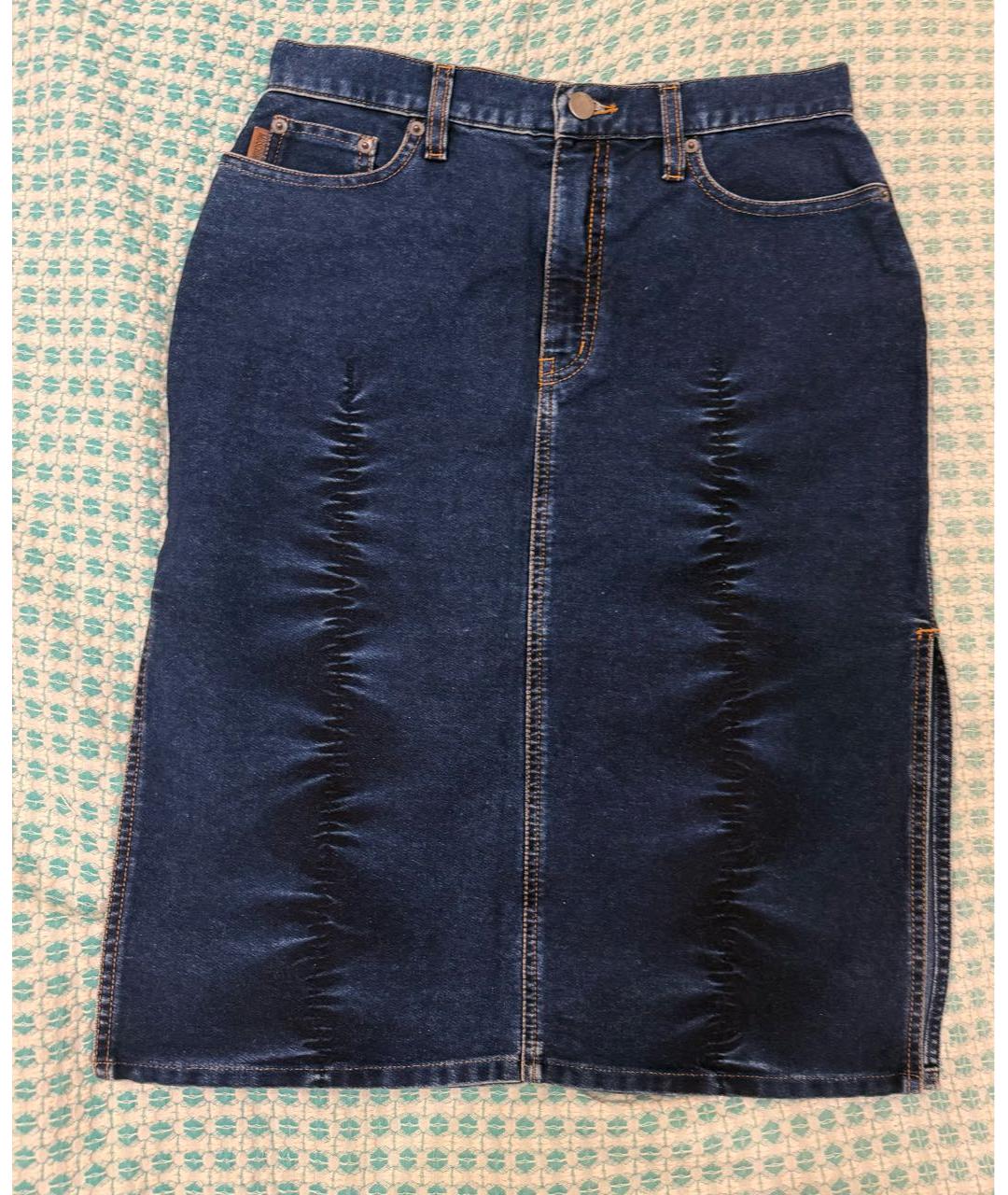 MOSCHINO JEANS Темно-синяя хлопко-эластановая юбка миди, фото 8