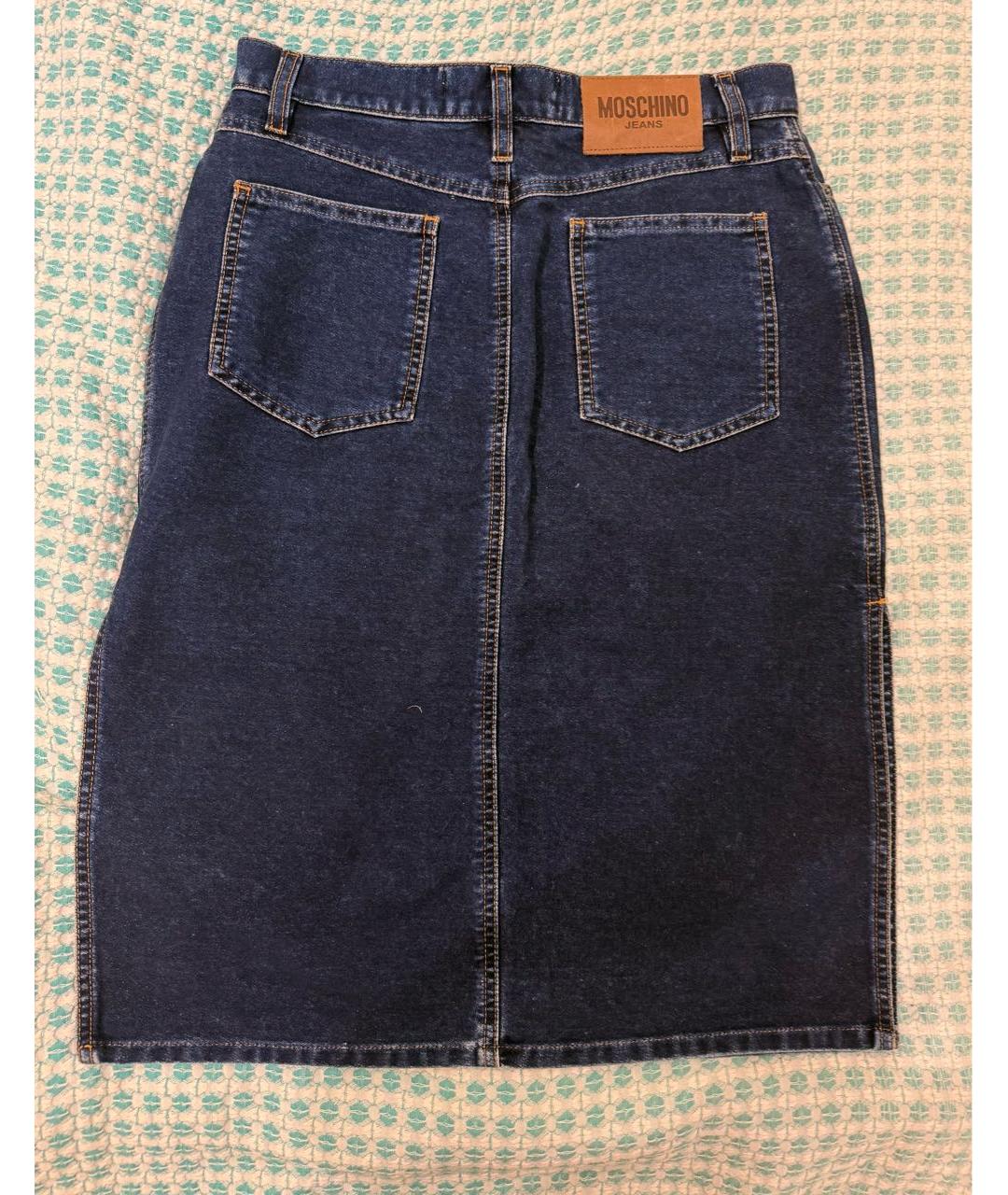 MOSCHINO JEANS Темно-синяя хлопко-эластановая юбка миди, фото 5