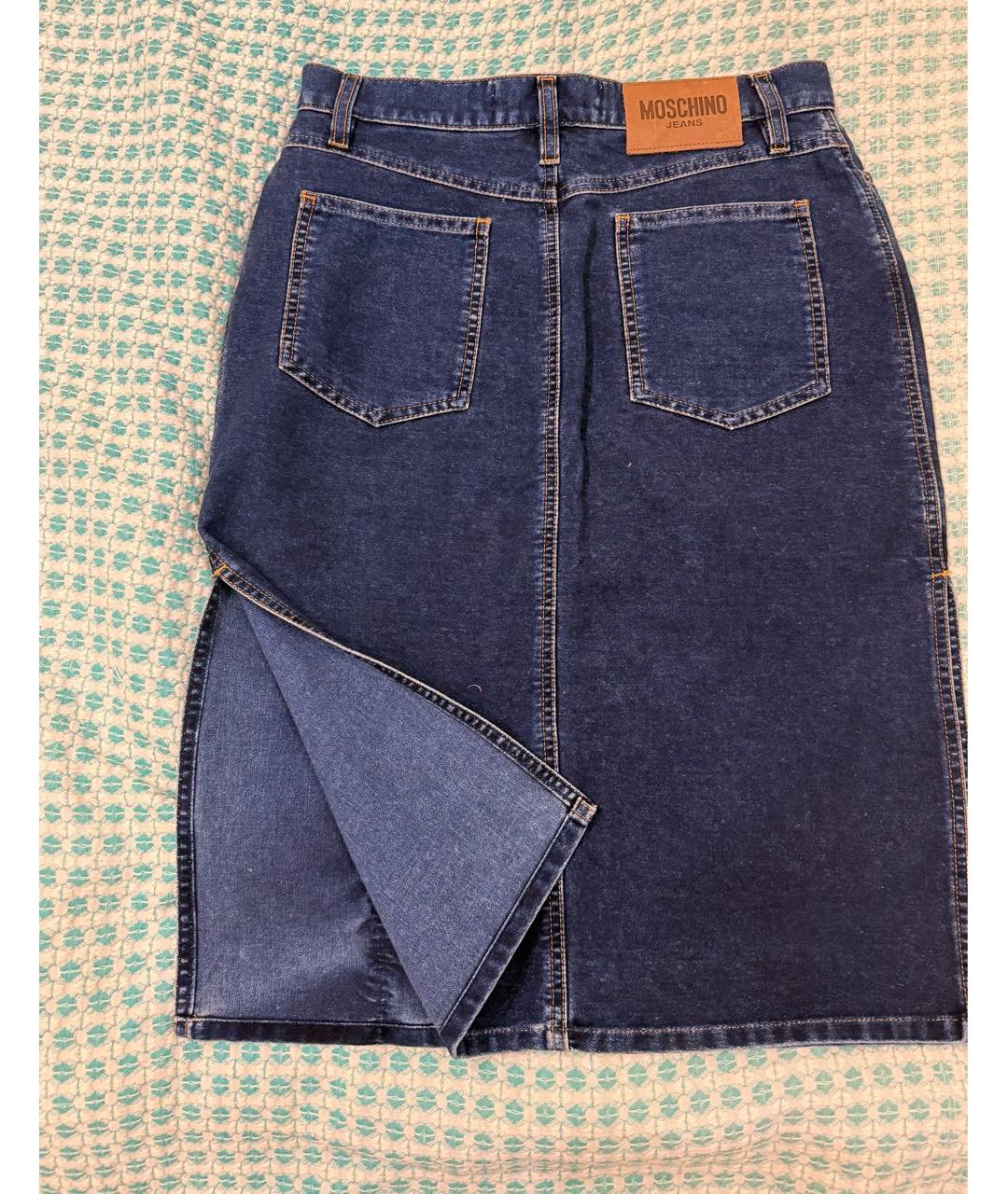 MOSCHINO JEANS Темно-синяя хлопко-эластановая юбка миди, фото 6