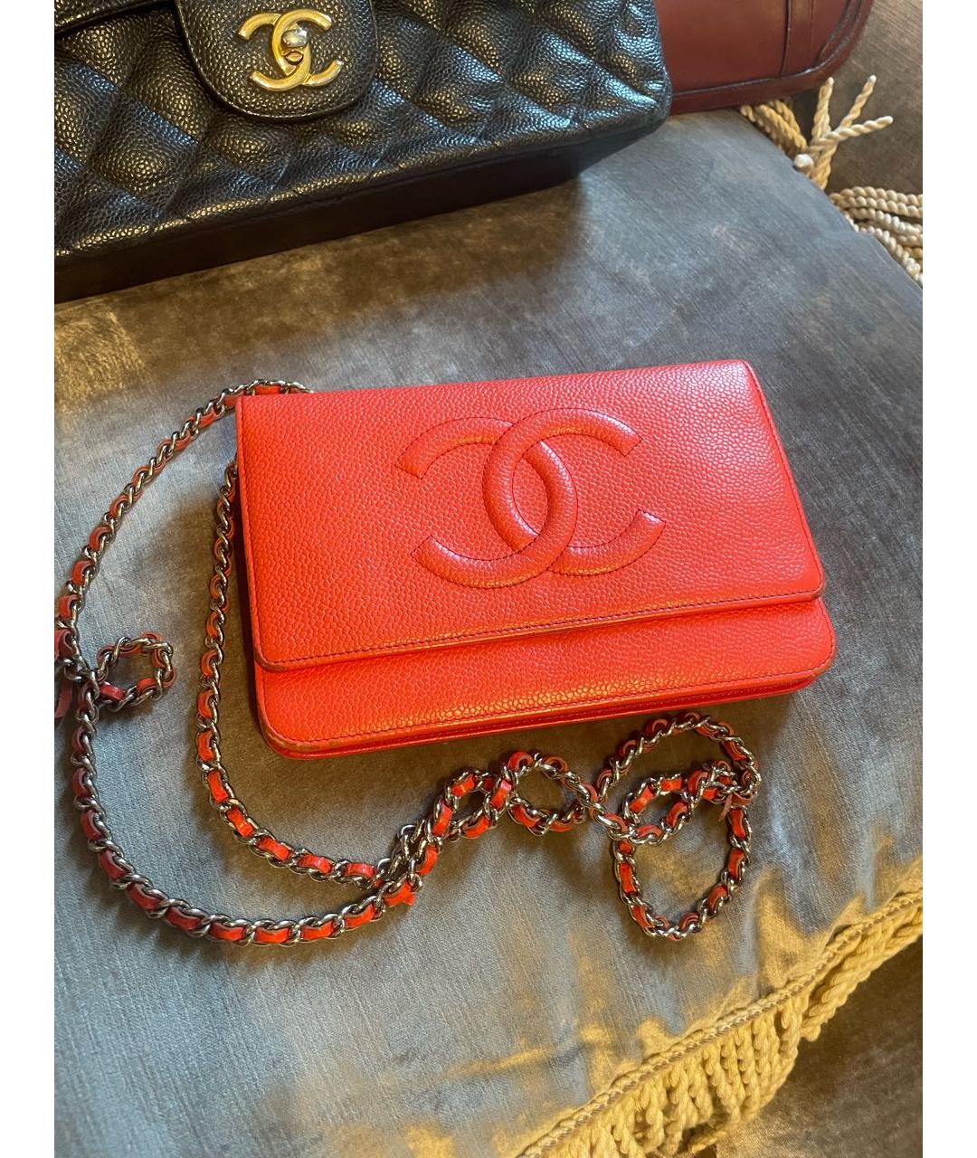 CHANEL Оранжевая кожаная сумка через плечо, фото 7